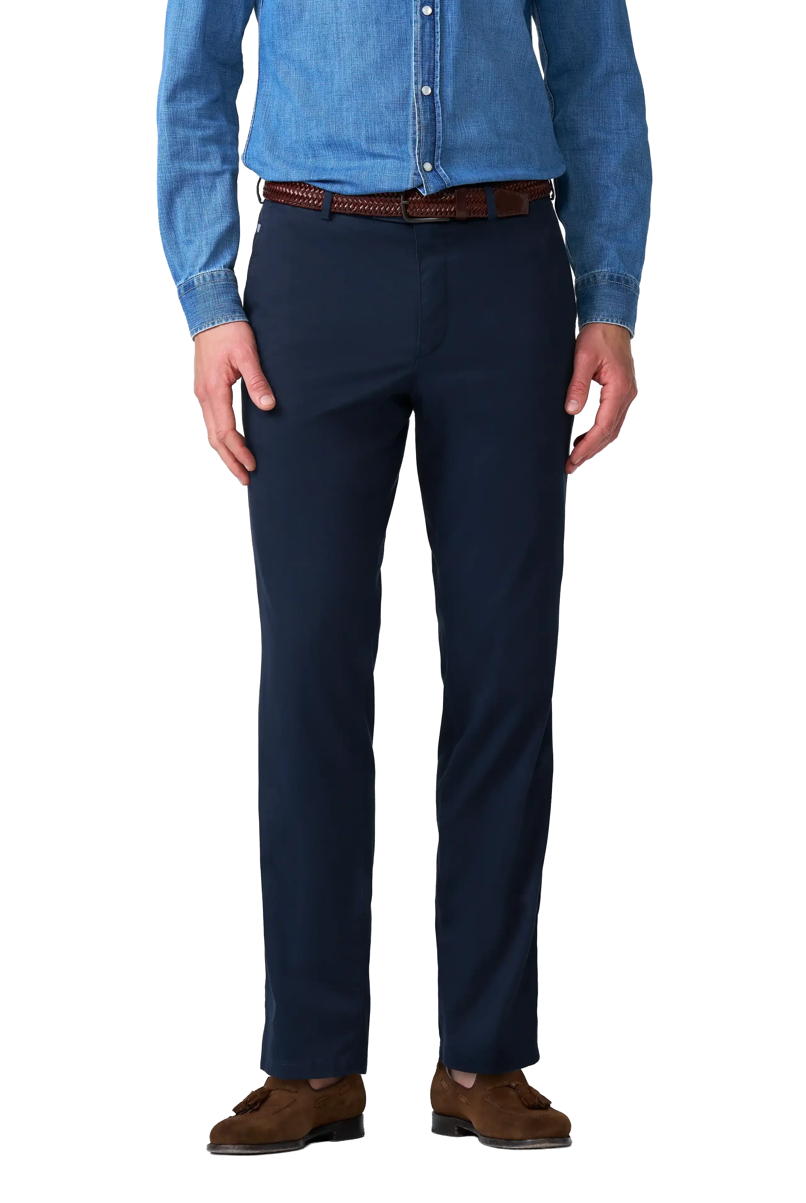 Meyer Roma Stretch Fine Texture Chino Trousers - Navy