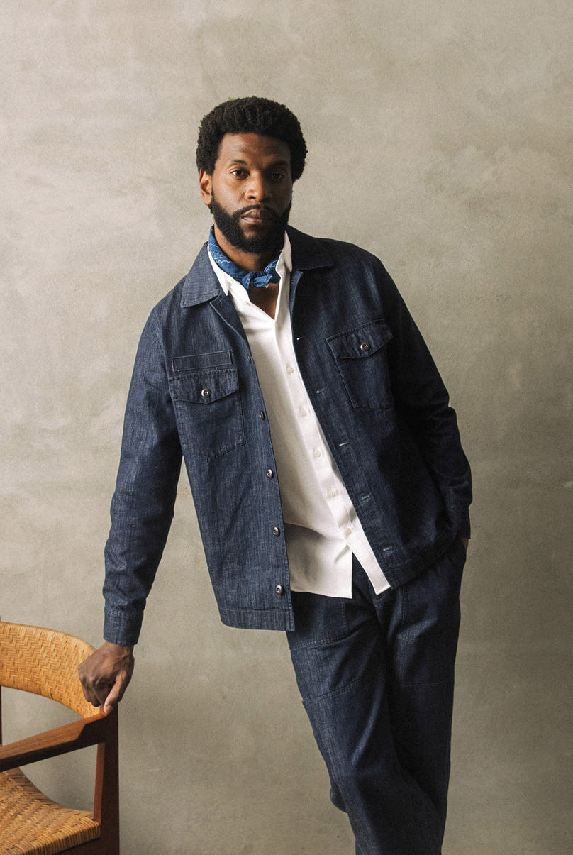 Mos Mosh Marcello Chambray Overshirt - Indigo Blue