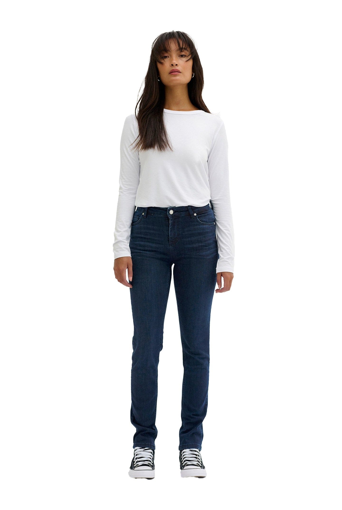 My Essential Wardrobe The Celina High Waist Straight Jean - Dark Blue Wash