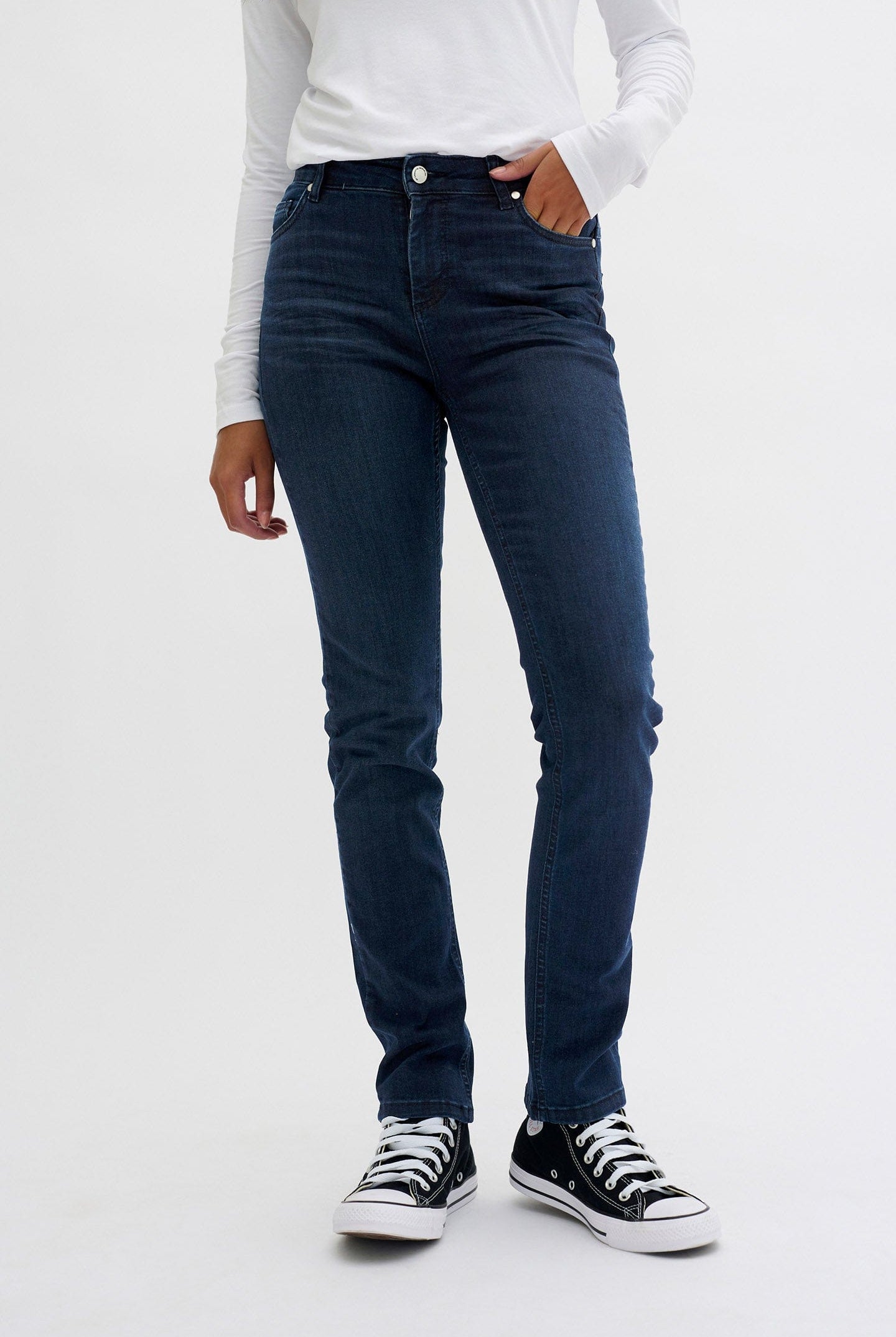 My Essential Wardrobe The Celina High Waist Straight Jean - Dark Blue Wash