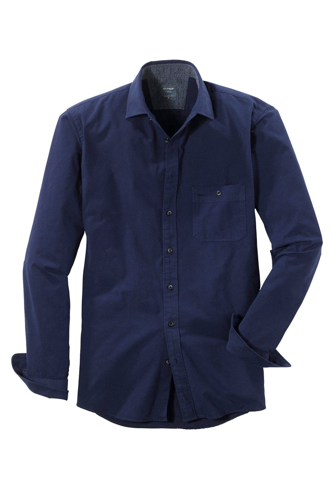 Olymp Casual Modern Fit Brushed Oxford Long Sleeve Shirt - Navy