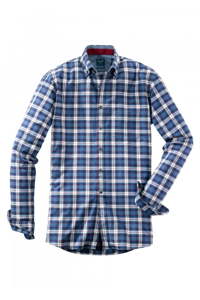 Olymp Casual Two-Ply Brushed Cotton Blue/White/Red Check Shirt