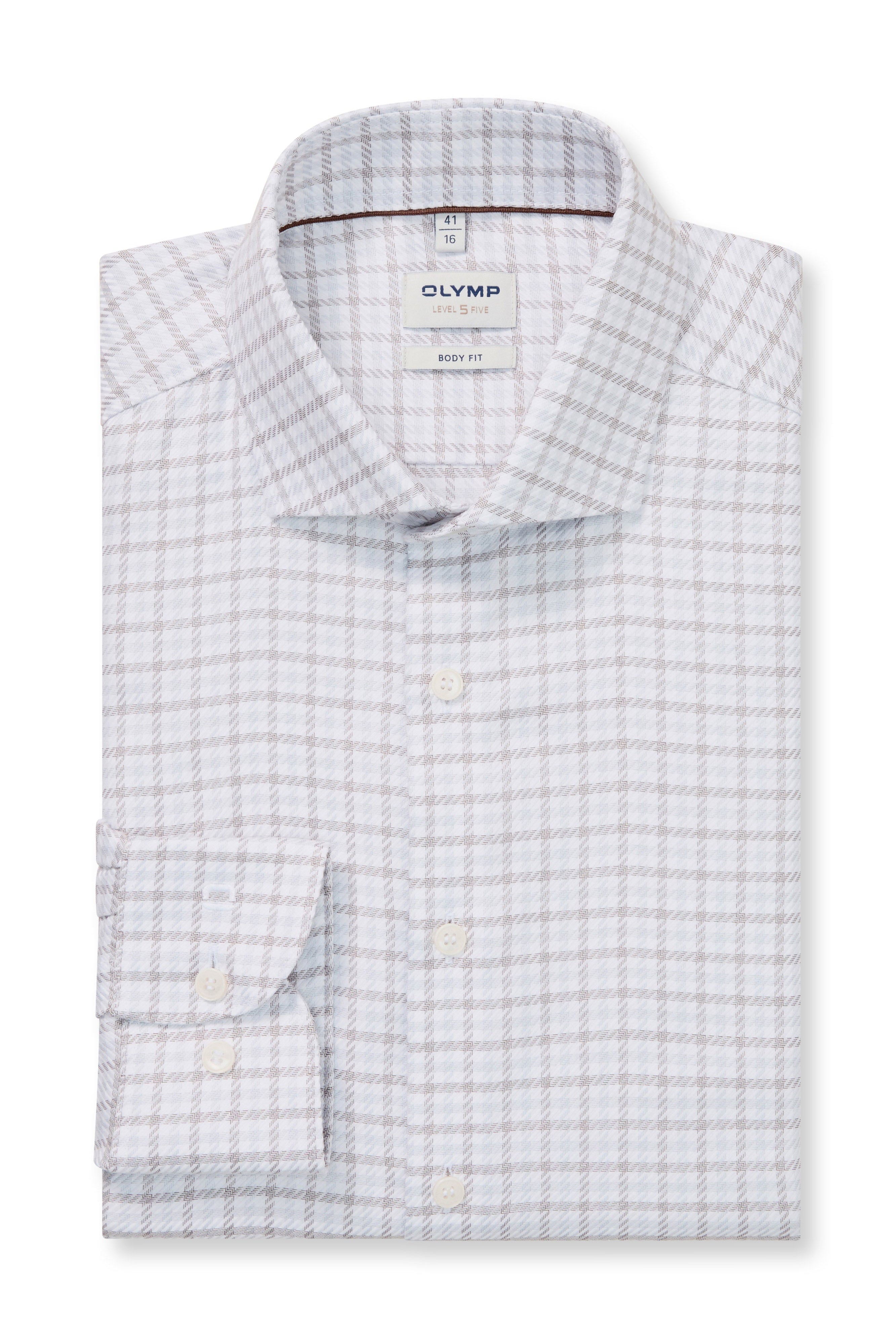 Olymp Level 5 Body Fit Check Shirt - Brown/White