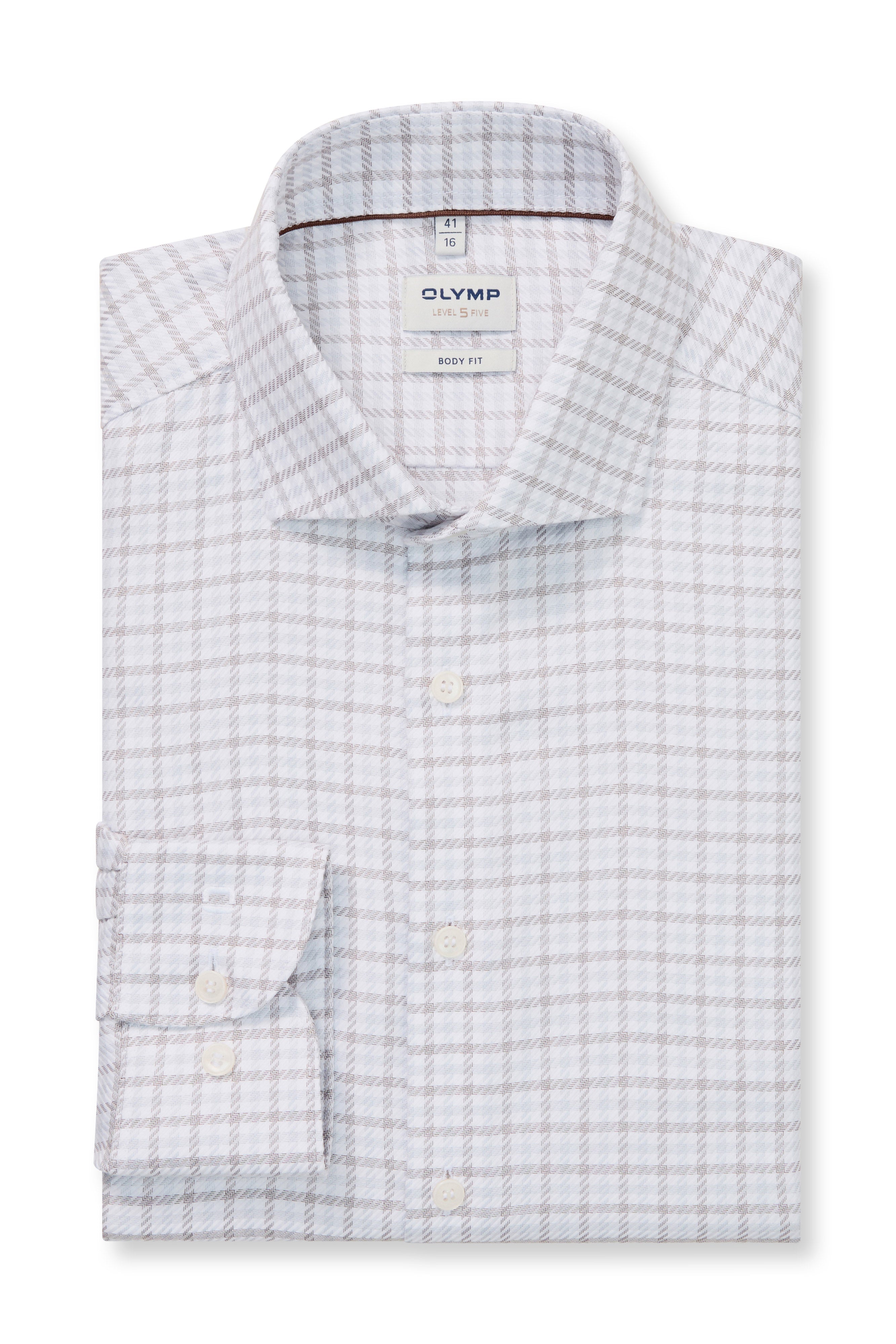 Olymp Level 5 Body Fit Check Shirt - Brown/White
