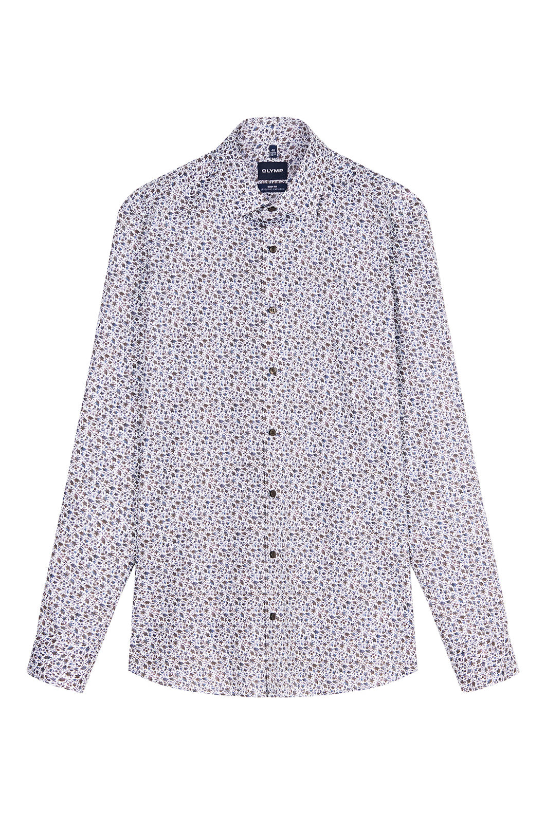Olymp Level 5 Body Fit Cotton Stretch Neat Floral Shirt - White/Multi