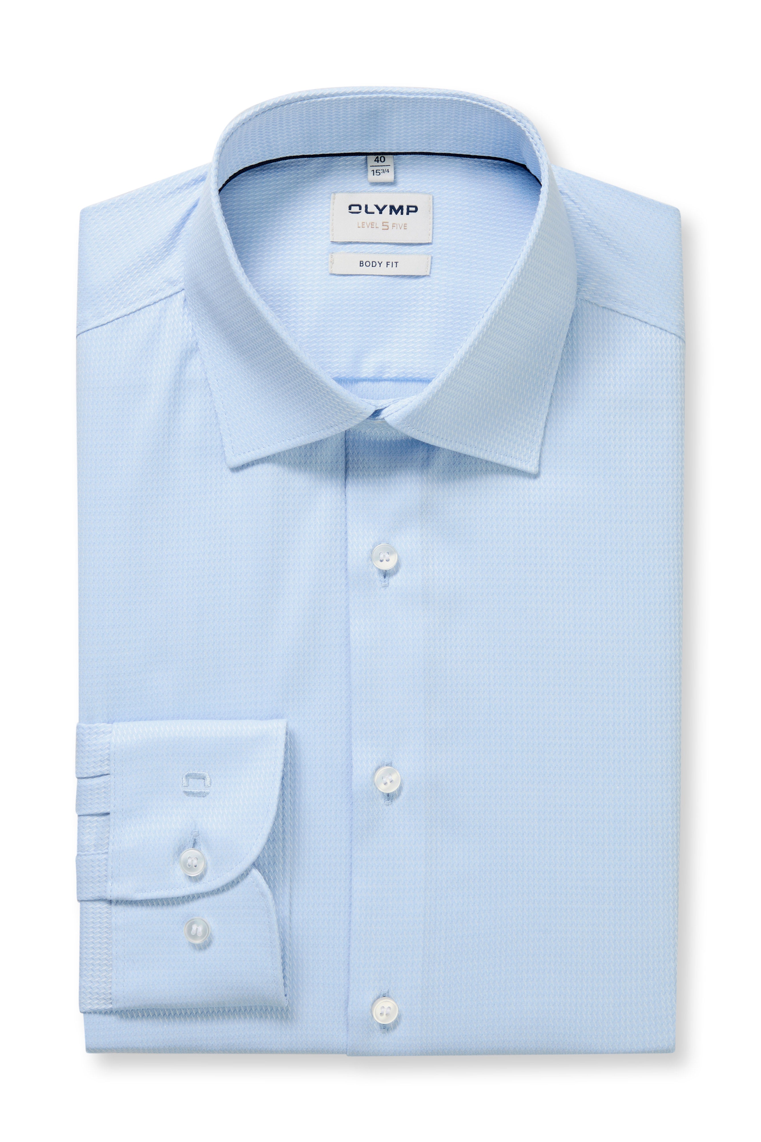 Olymp Level 5 Body Fit Cotton Stretch Shirt - Light Blue