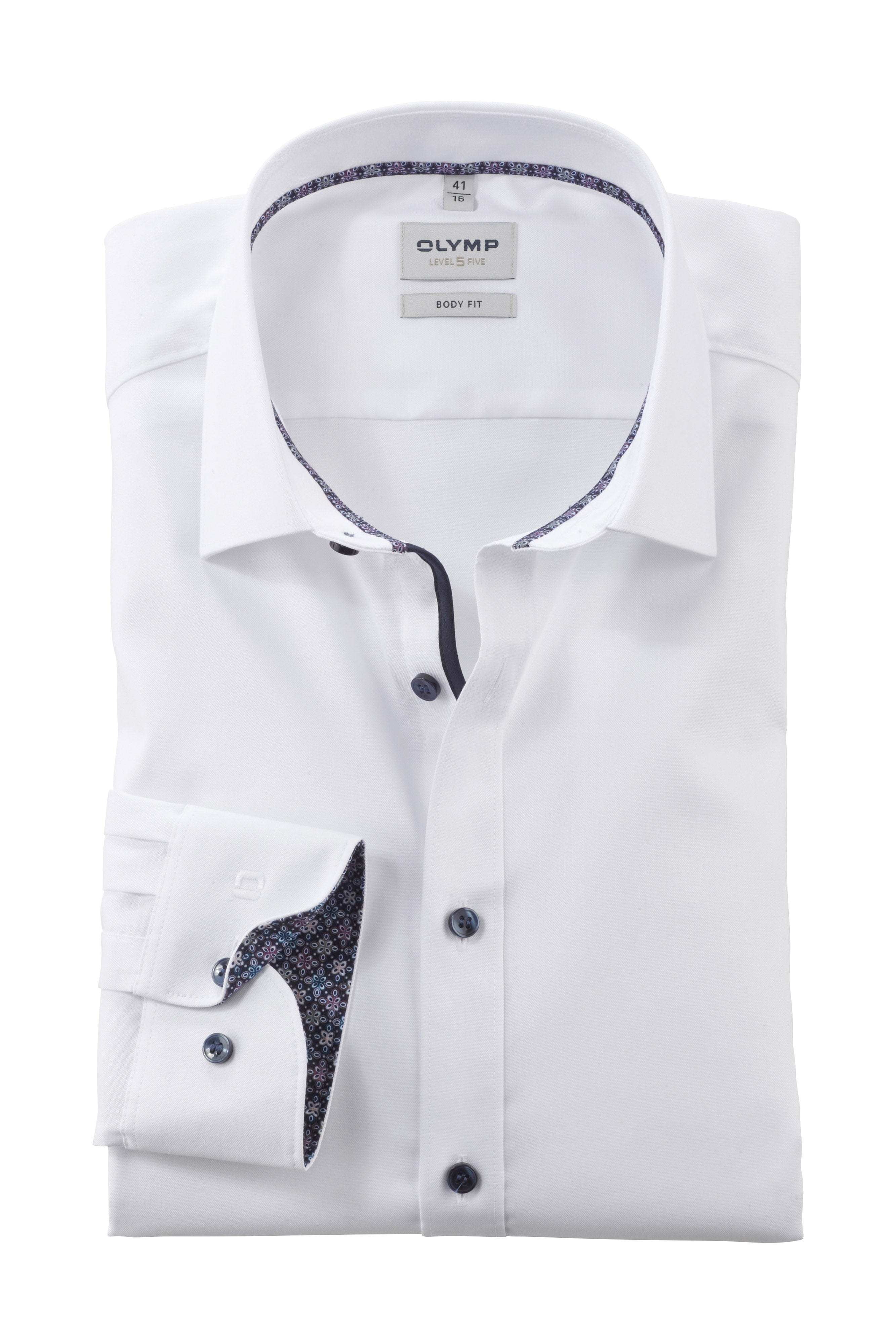 Olymp Level 5 Body Fit Long Sleeve Shirt with Trim - White