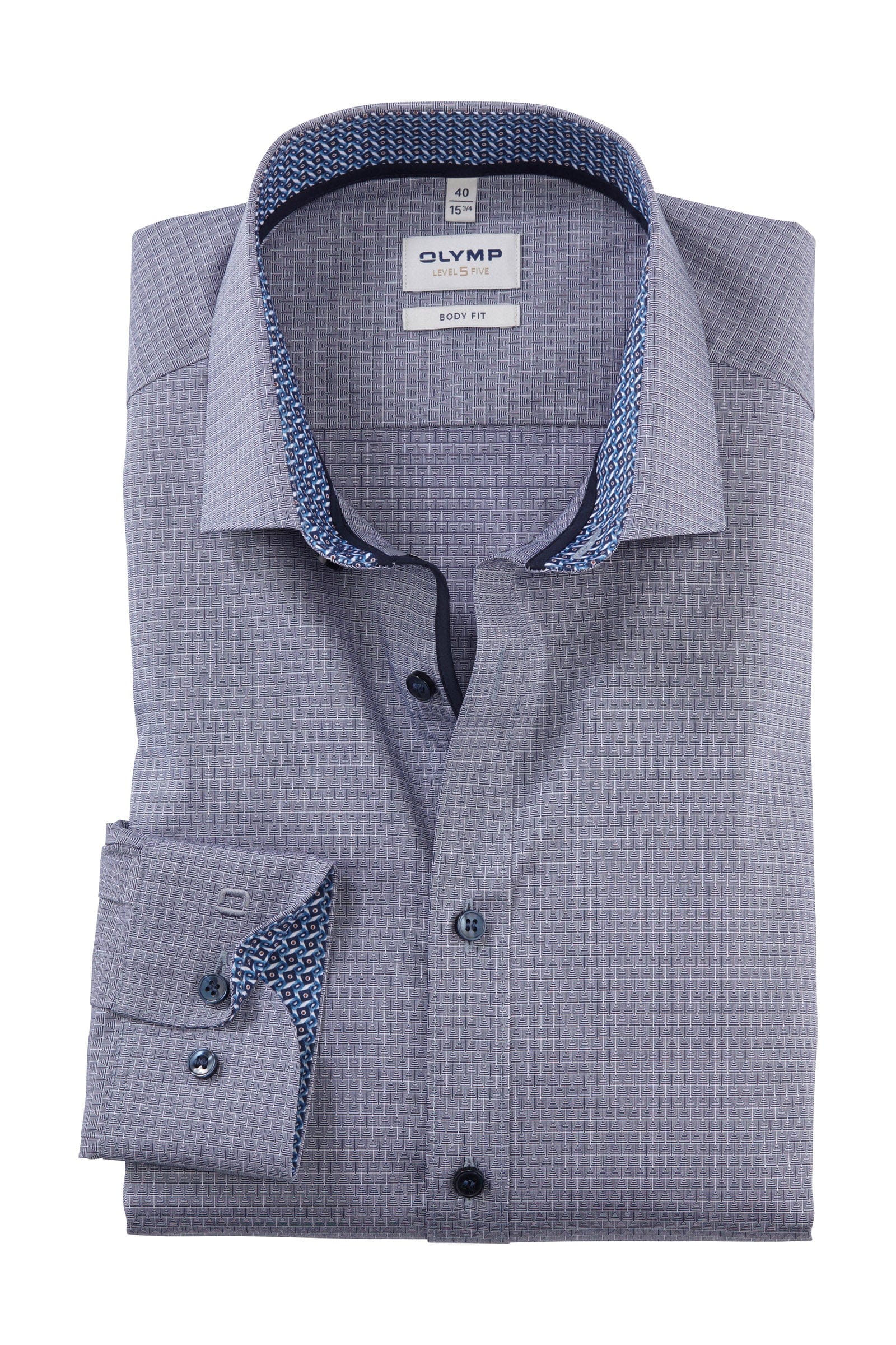 Olymp Level 5 Body Fit Micro Print Shirt - Marine