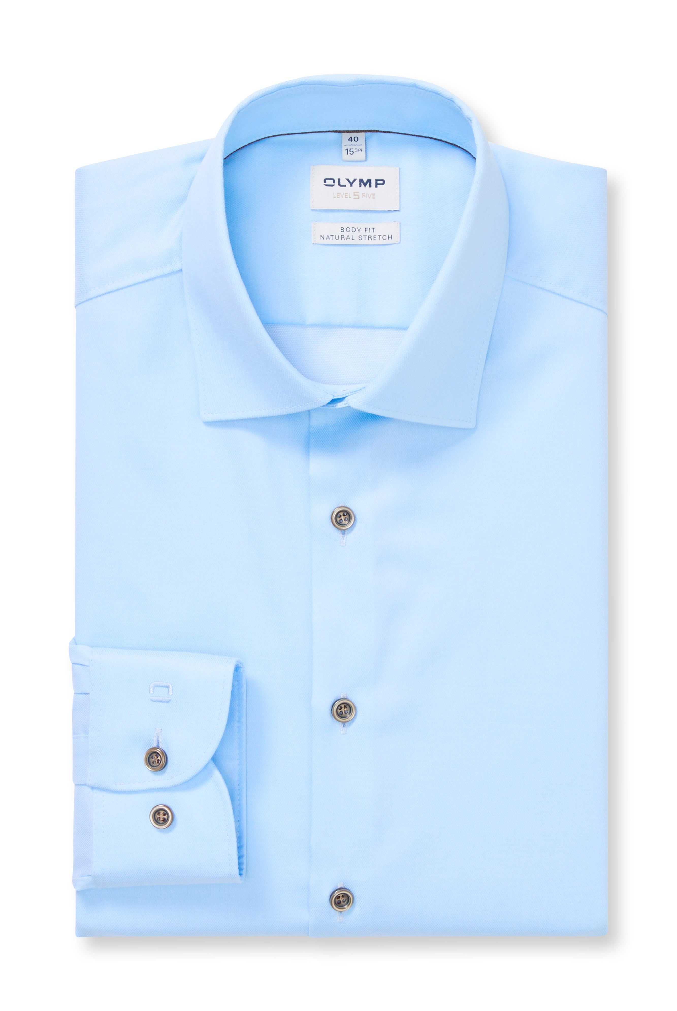 Olymp Level 5 Body Fit Natural Stretch Long Sleeve Shirt - Blue