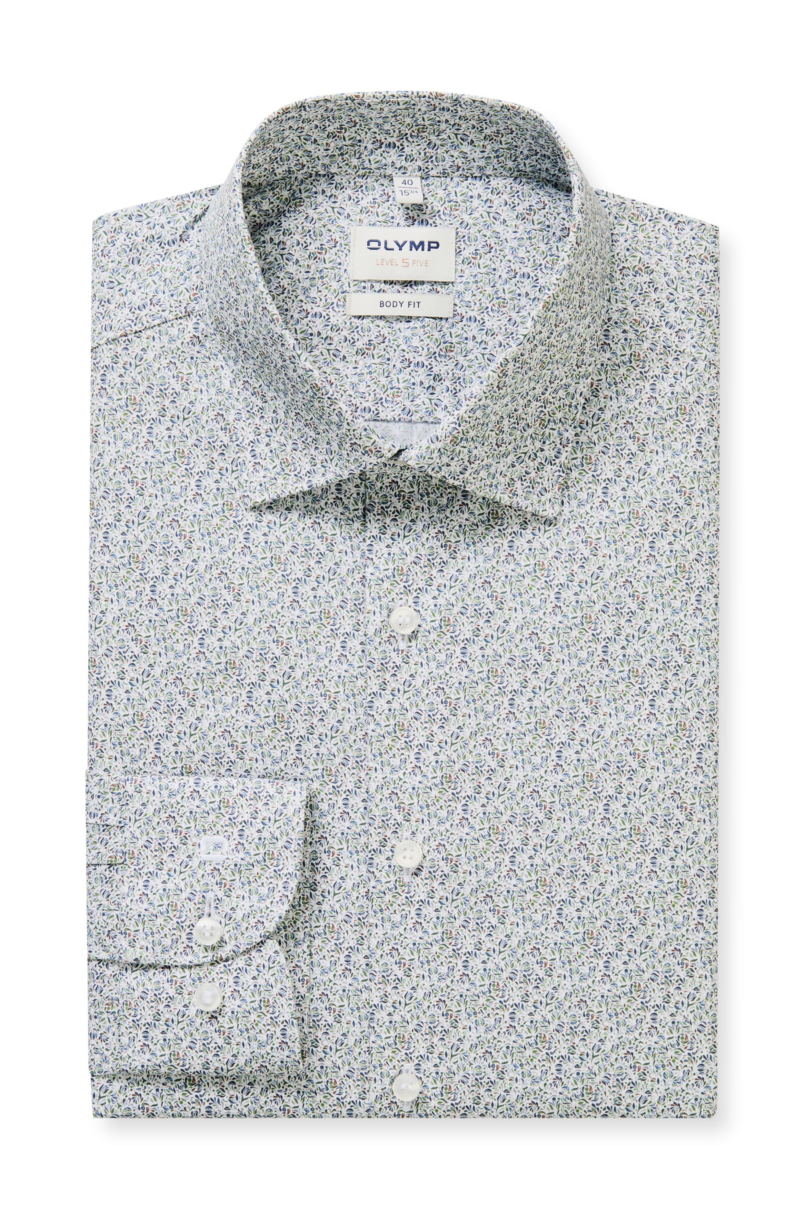 Olymp Level 5 Body Fit Neat Floral Shirt - Green/Blue