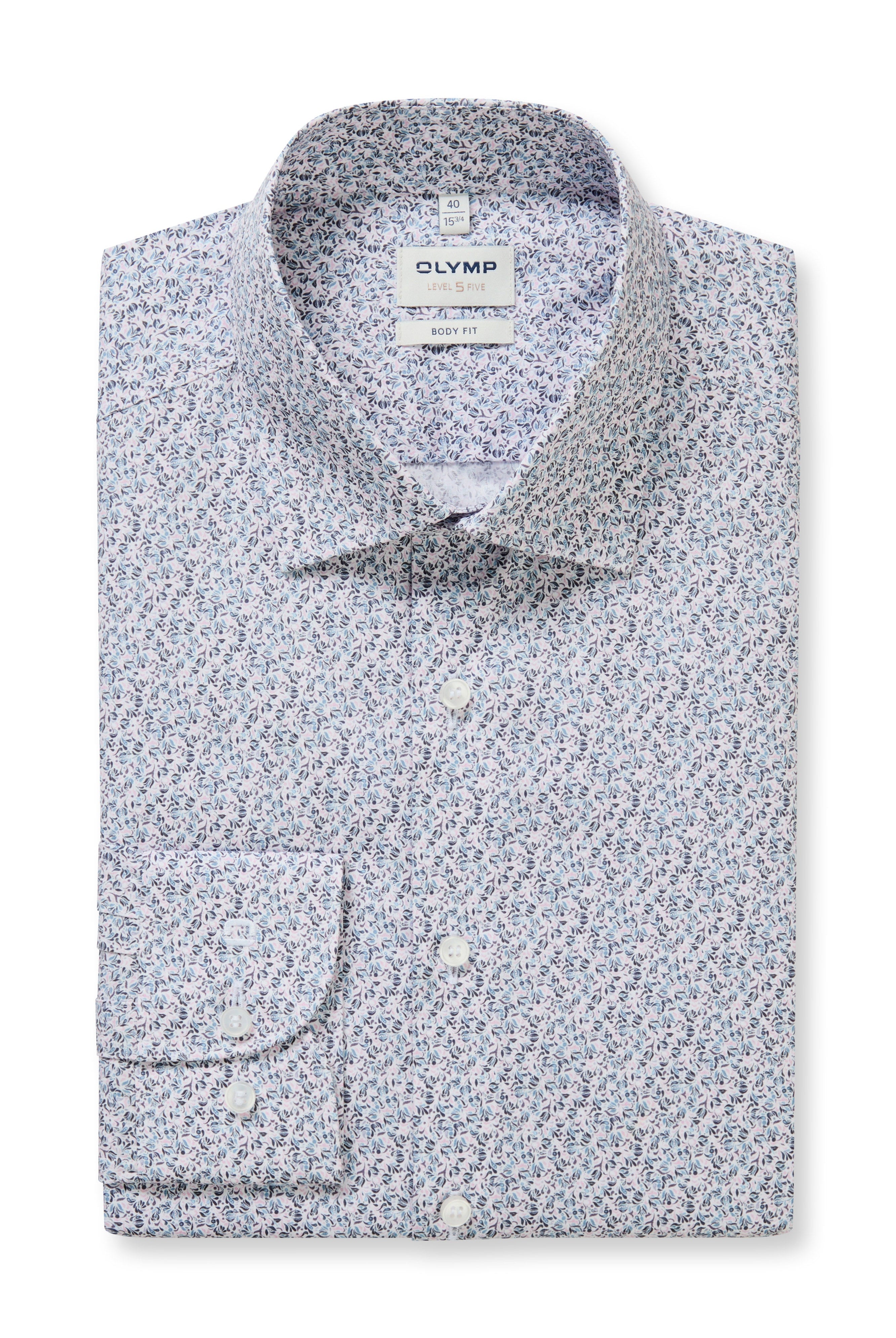 Olymp Level 5 Body Fit Neat Floral Shirt - Pink/Blue