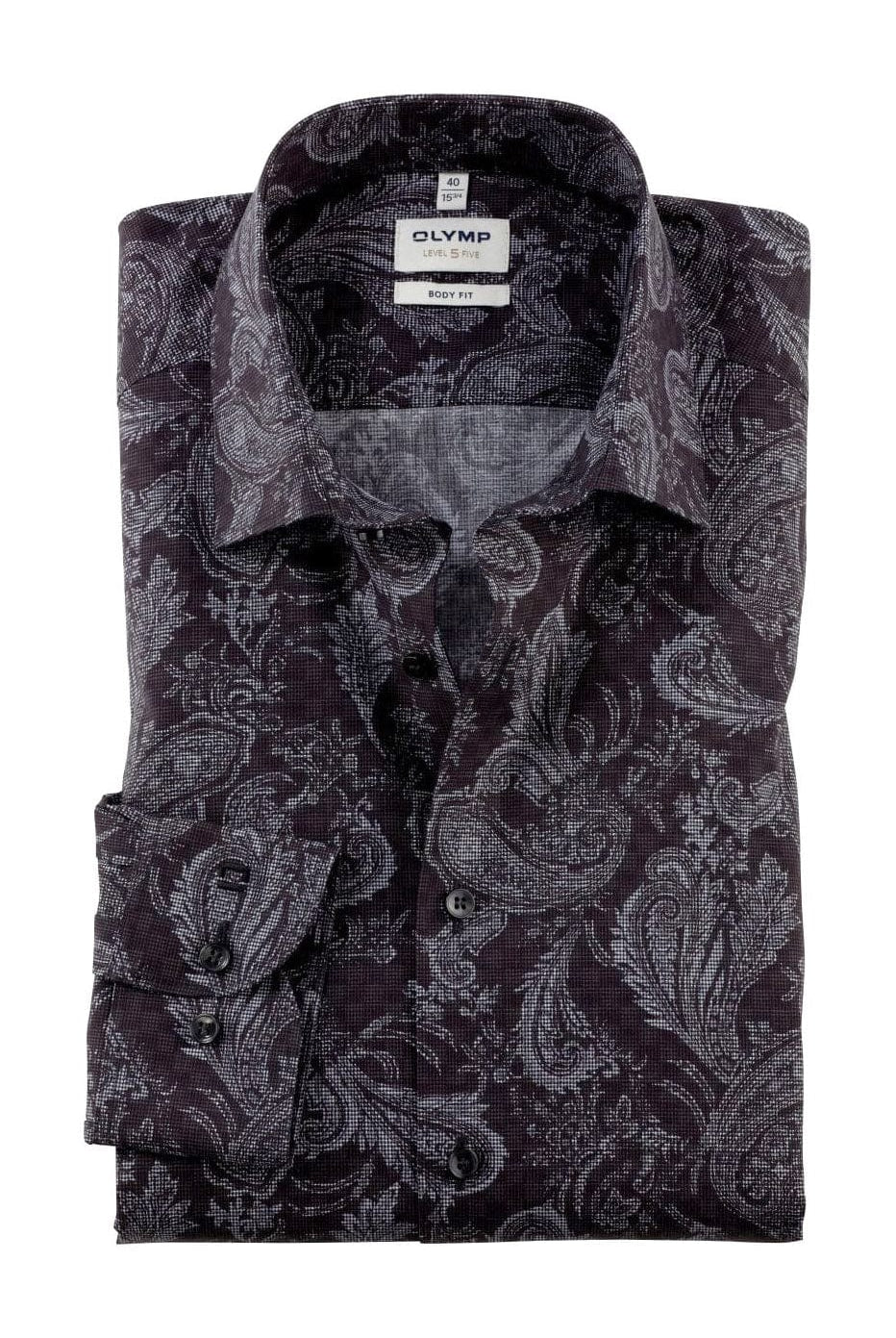 Olymp Level 5 Body Fit Paisley Long Sleeve Shirt - Graphite