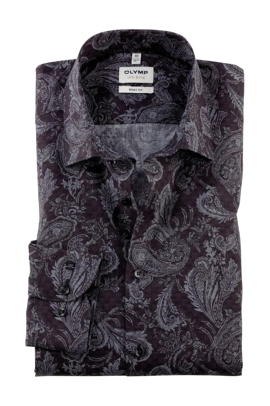 Olymp Level 5 Body Fit Paisley Long Sleeve Shirt - Graphite
