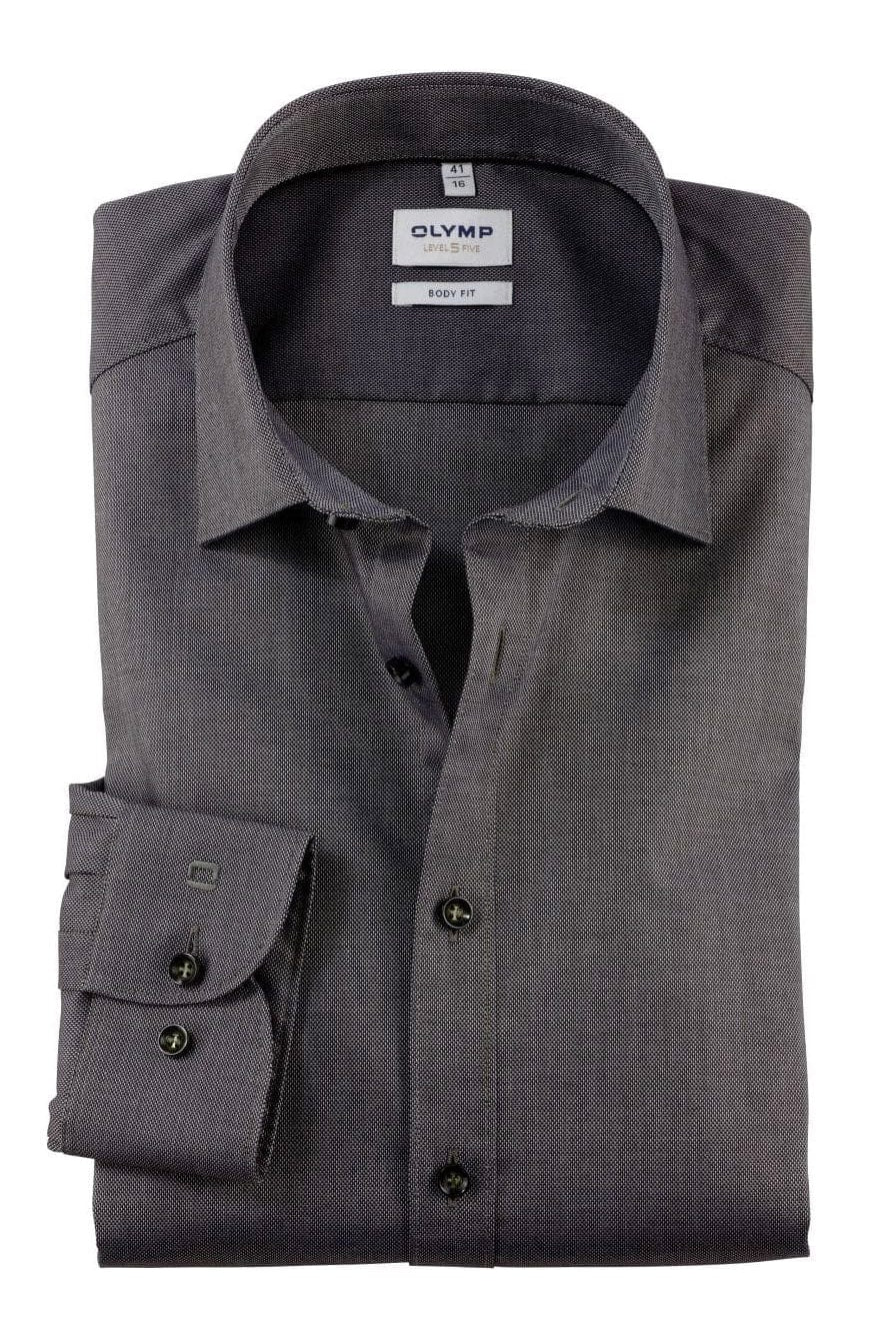 Olymp Level 5 Body Fit Plain Long Sleeve Shirt - Grey