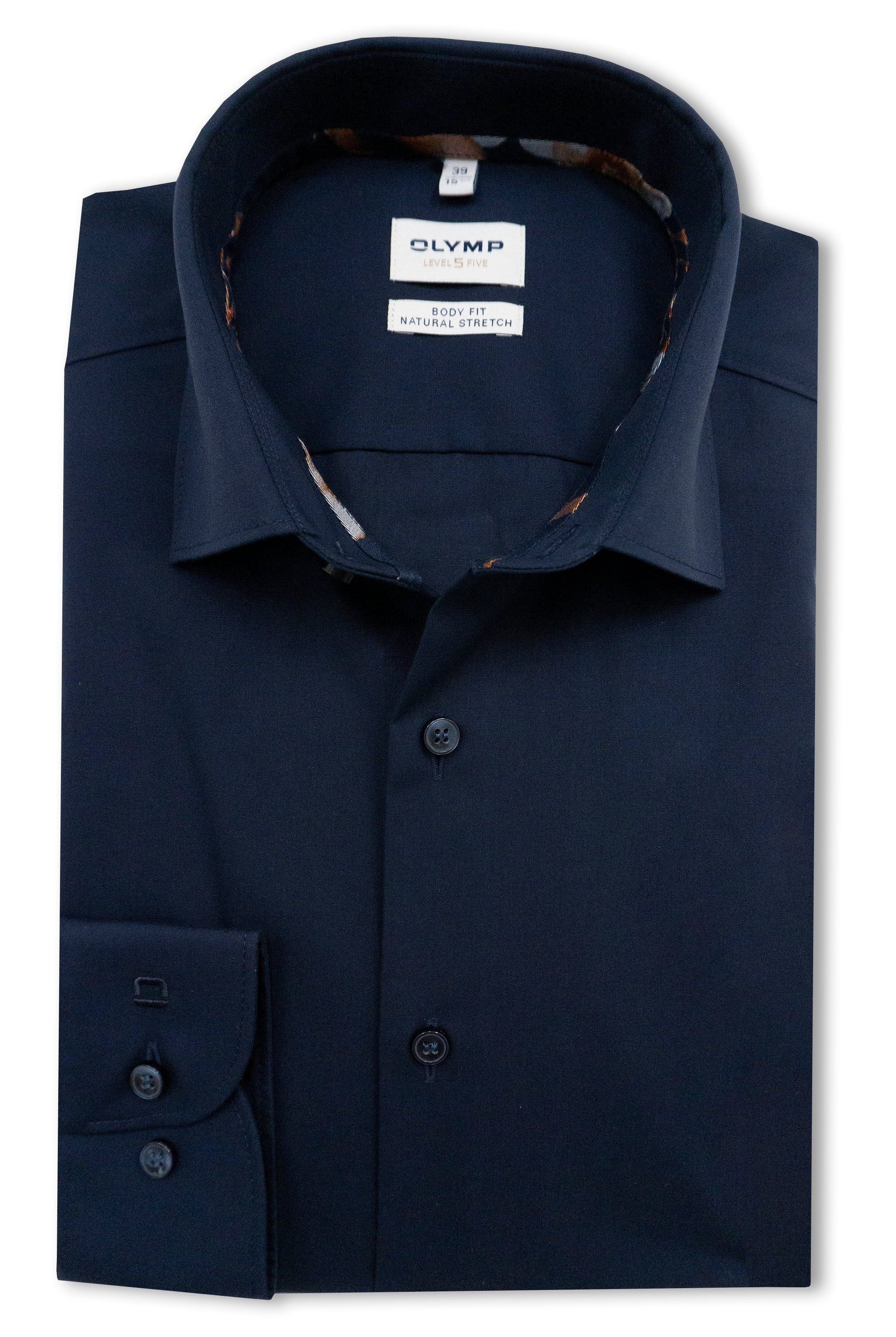 Olymp Level 5 Body Fit Plain Long Sleeve Shirt - Navy