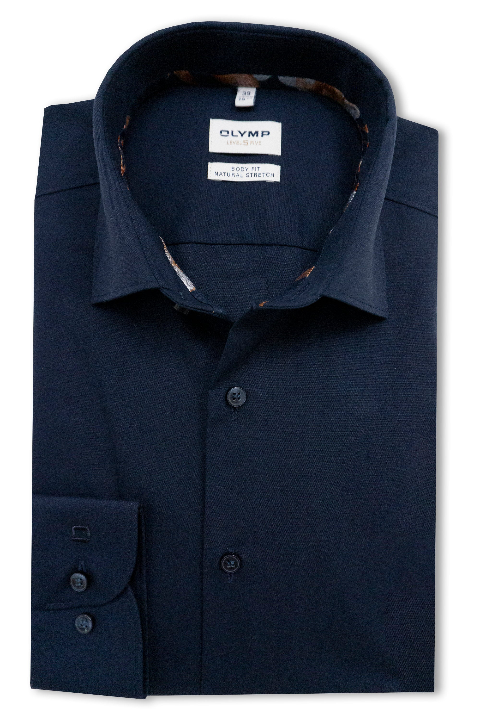 Olymp Level 5 Body Fit Plain Long Sleeve Shirt - Navy