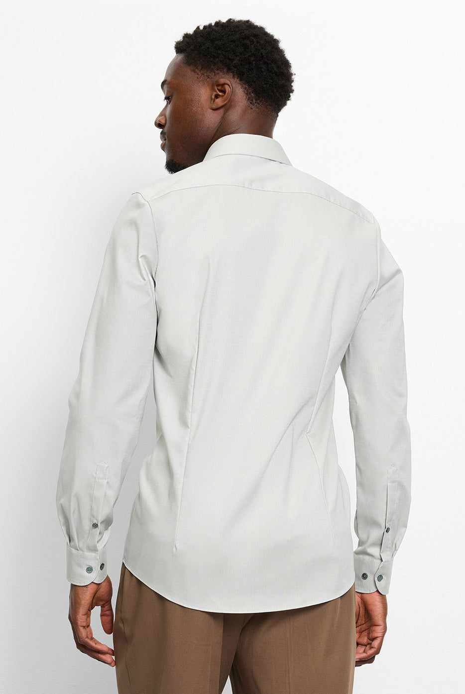 Olymp Level 5 Body Fit Plain Shirt with Trim - Putty