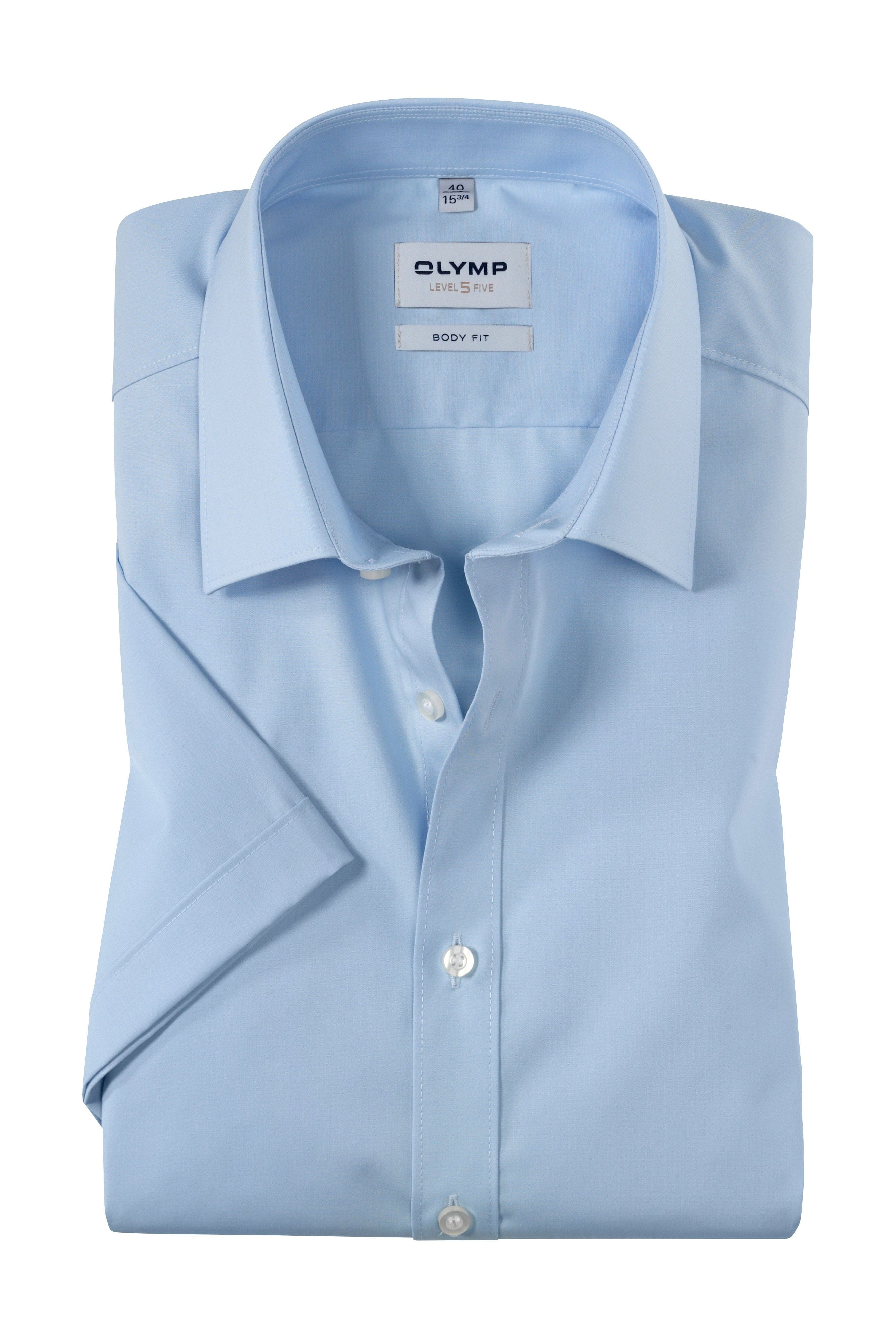 Olymp Level 5 Body Fit Plain Short Sleeve Shirt - Light Blue