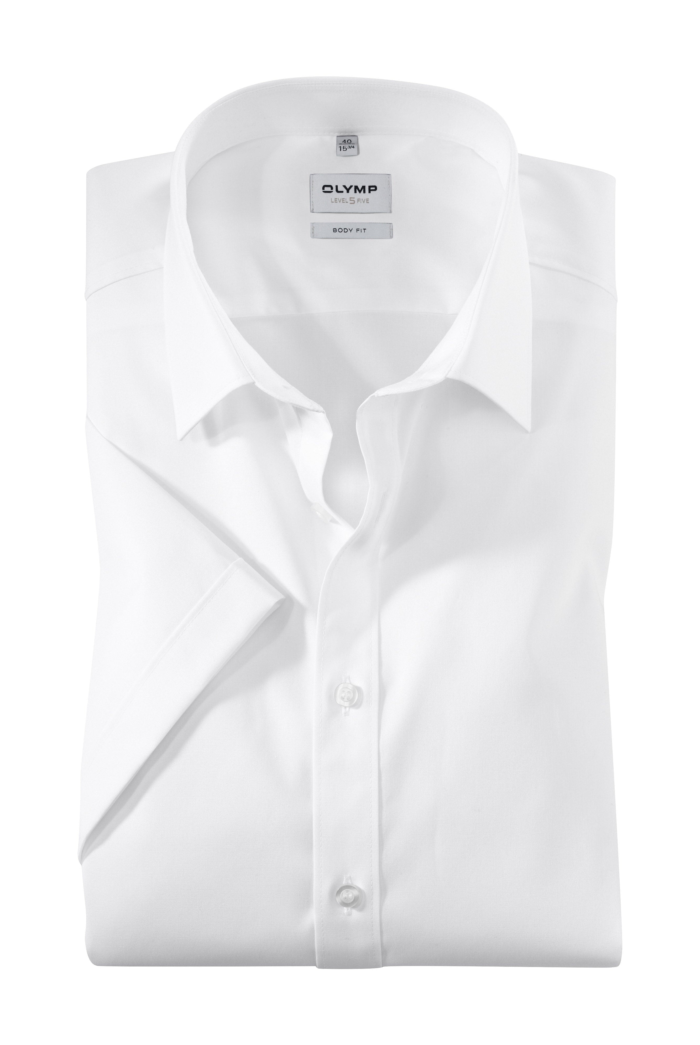 Olymp Level 5 Body Fit Plain Short Sleeve Shirt - White