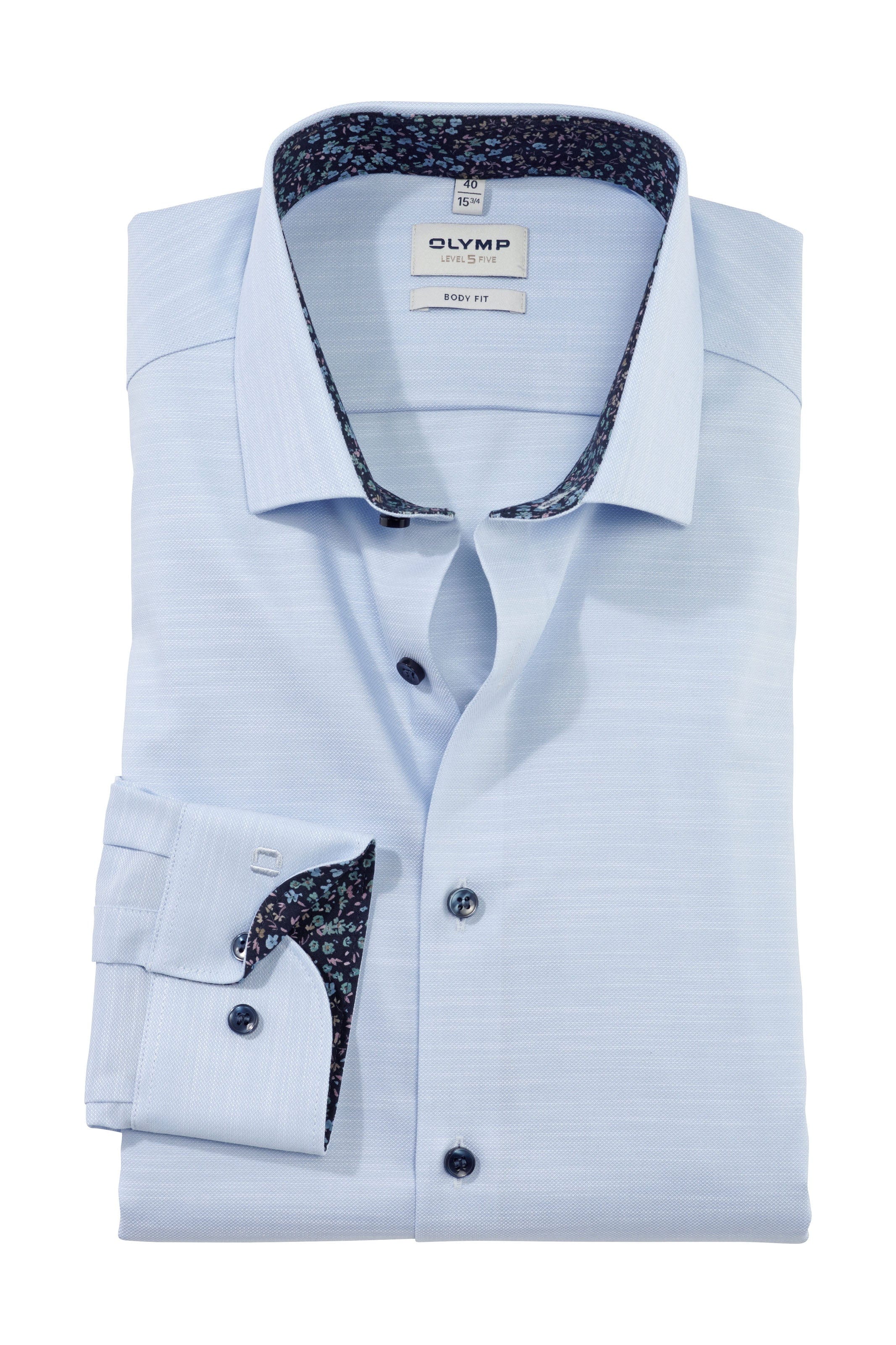 Olymp Level 5 Body Fit Shirt with Trim Detail - Blue