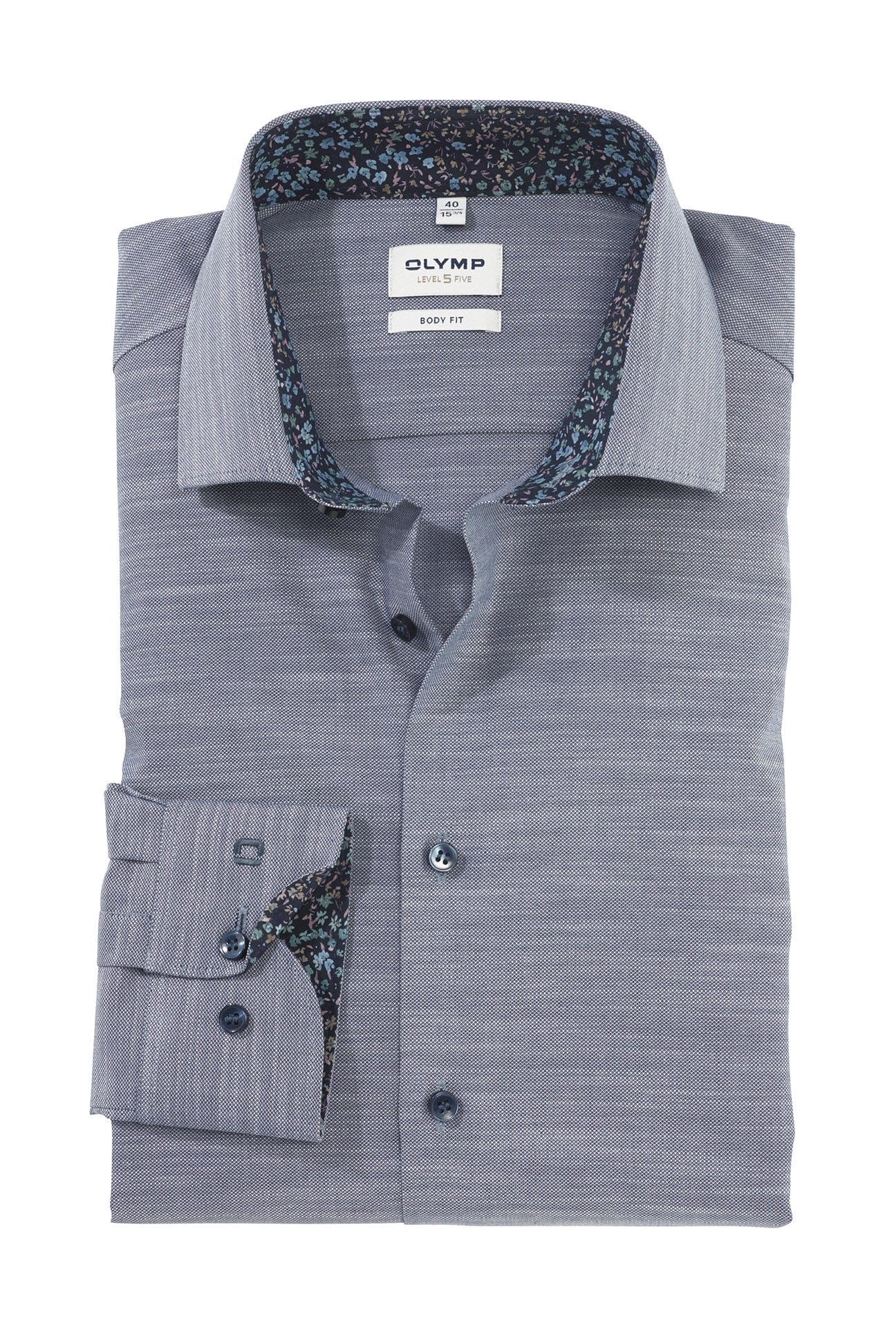 Olymp Level 5 Body Fit Shirt with Trim Detail - Marine
