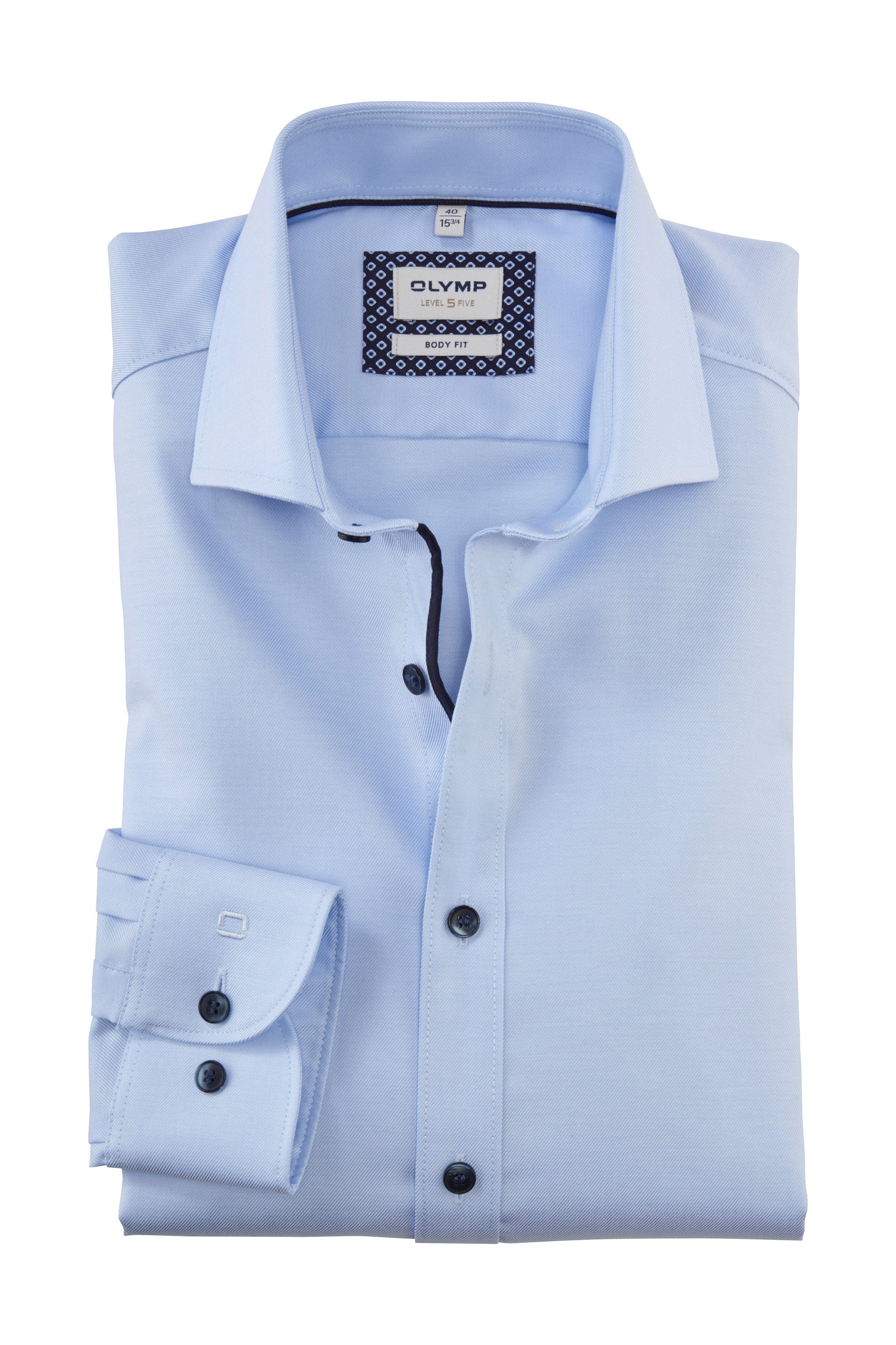 Olymp Level 5 Body Fit Shirt with Trim Detail - Sky Blue