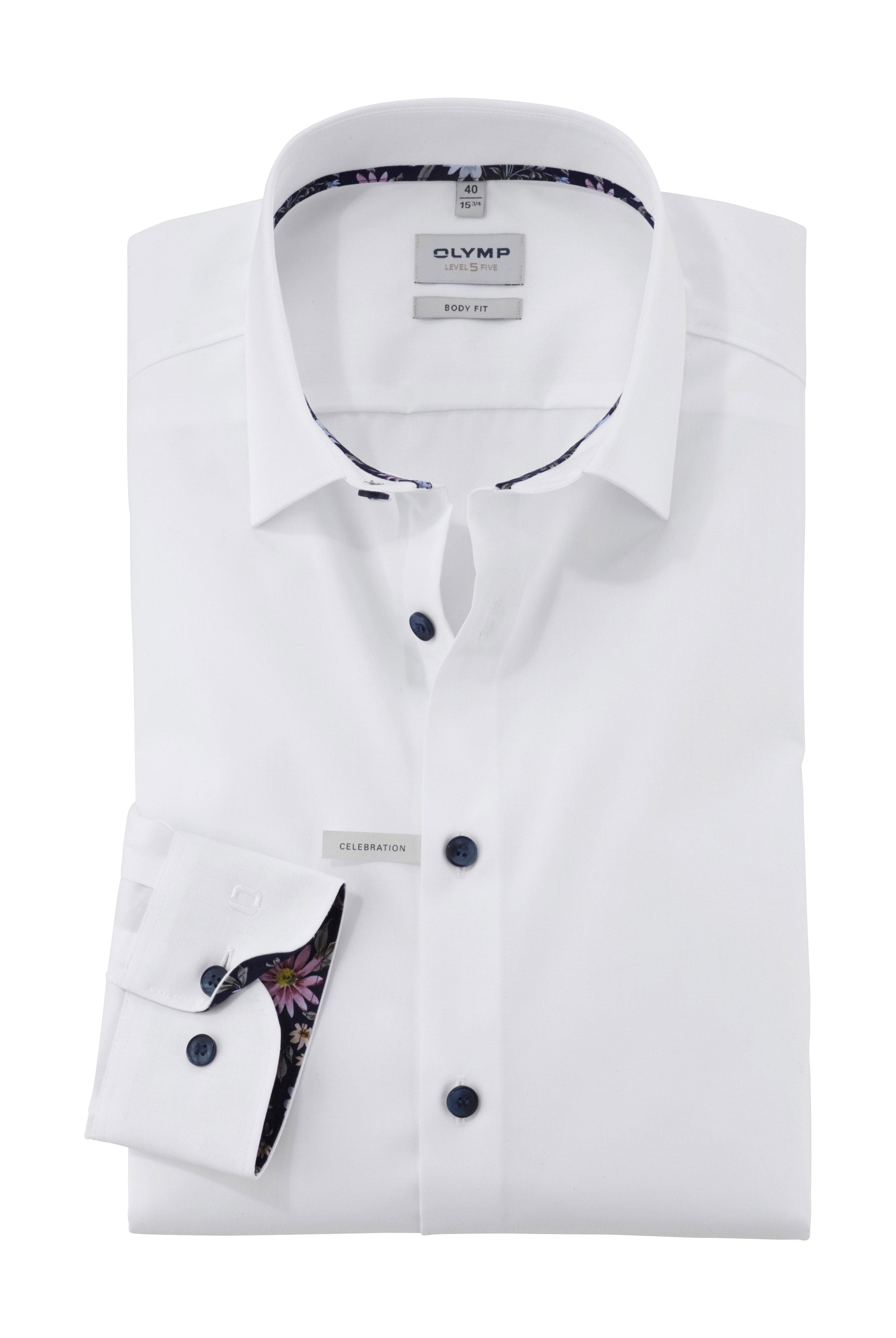 Olymp Level 5 Body Fit Shirt with Trim - White