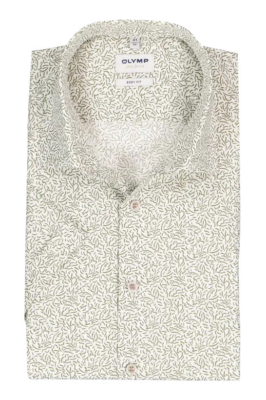 Olymp Level 5 Short Sleeve Print Shirt - Fern