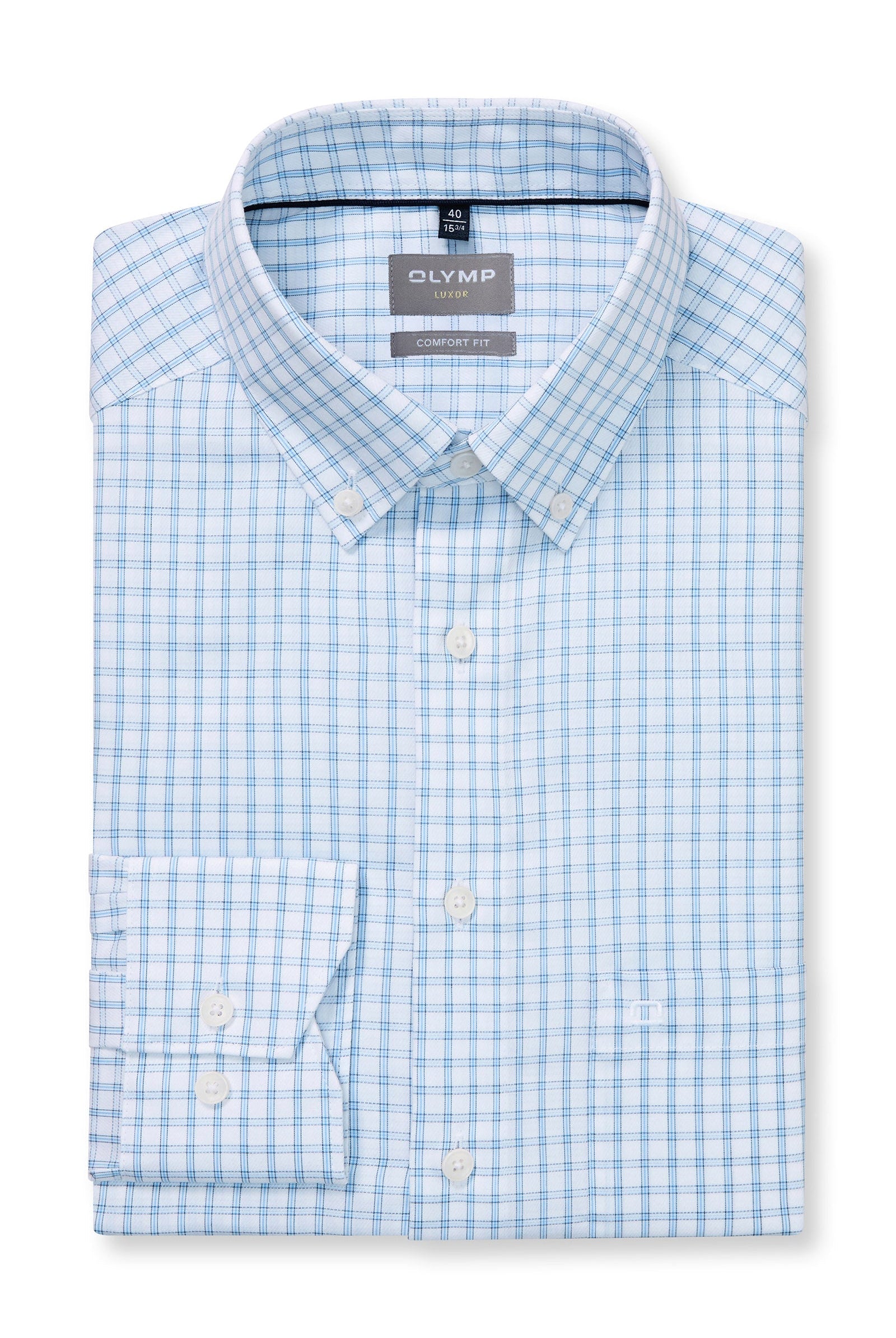 Olymp Luxor Comfort Fit Check Button Down Collar Shirt - White/Blue