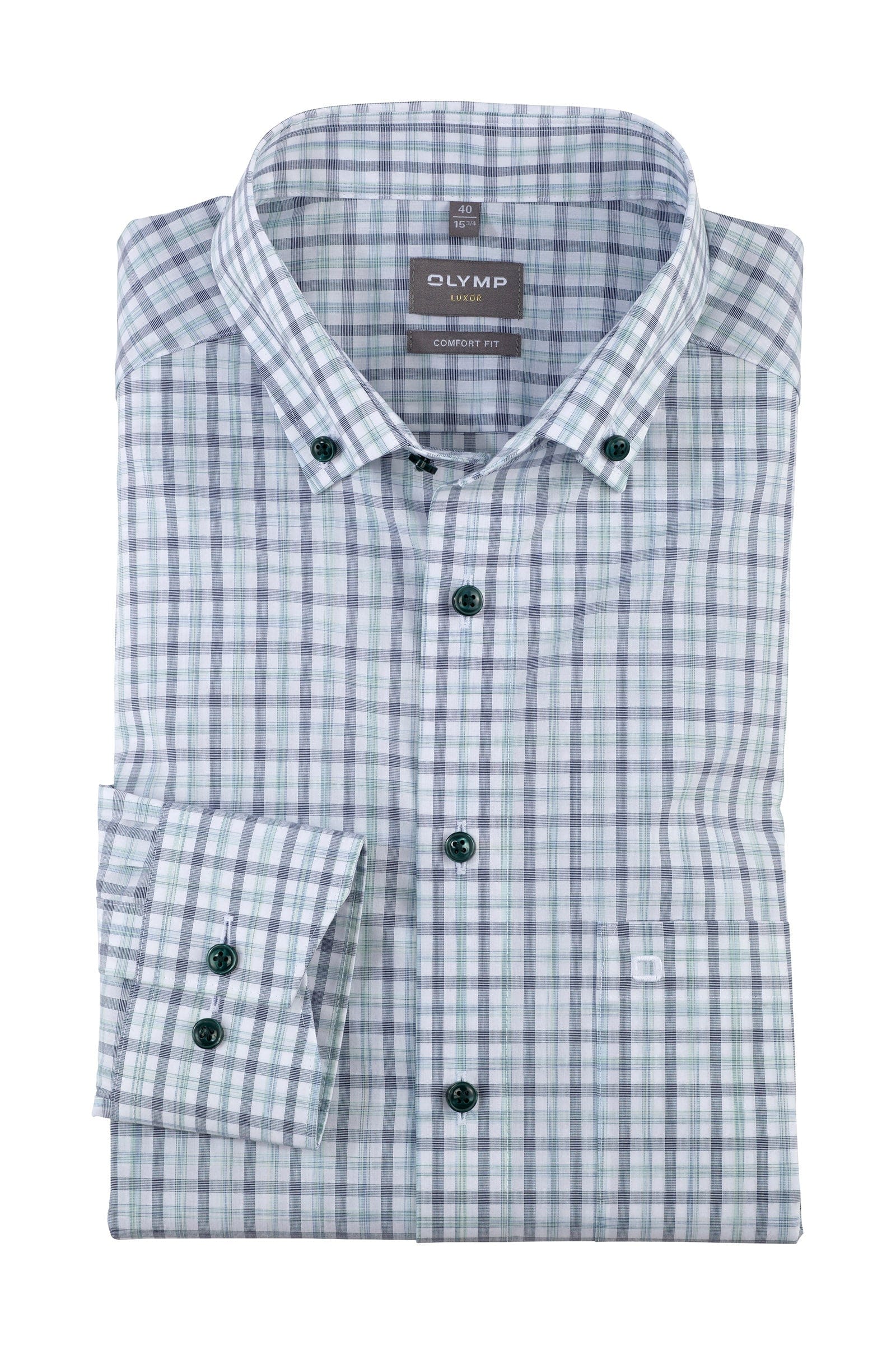 Olymp Luxor Comfort Fit Check Button-Down Shirt - Green/Blue
