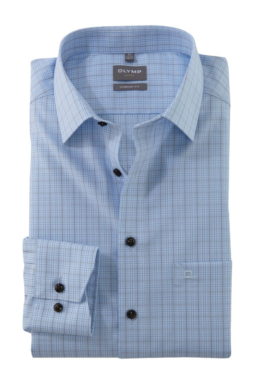 Olymp Luxor Comfort Fit Check Long Sleeve Shirt - Blue