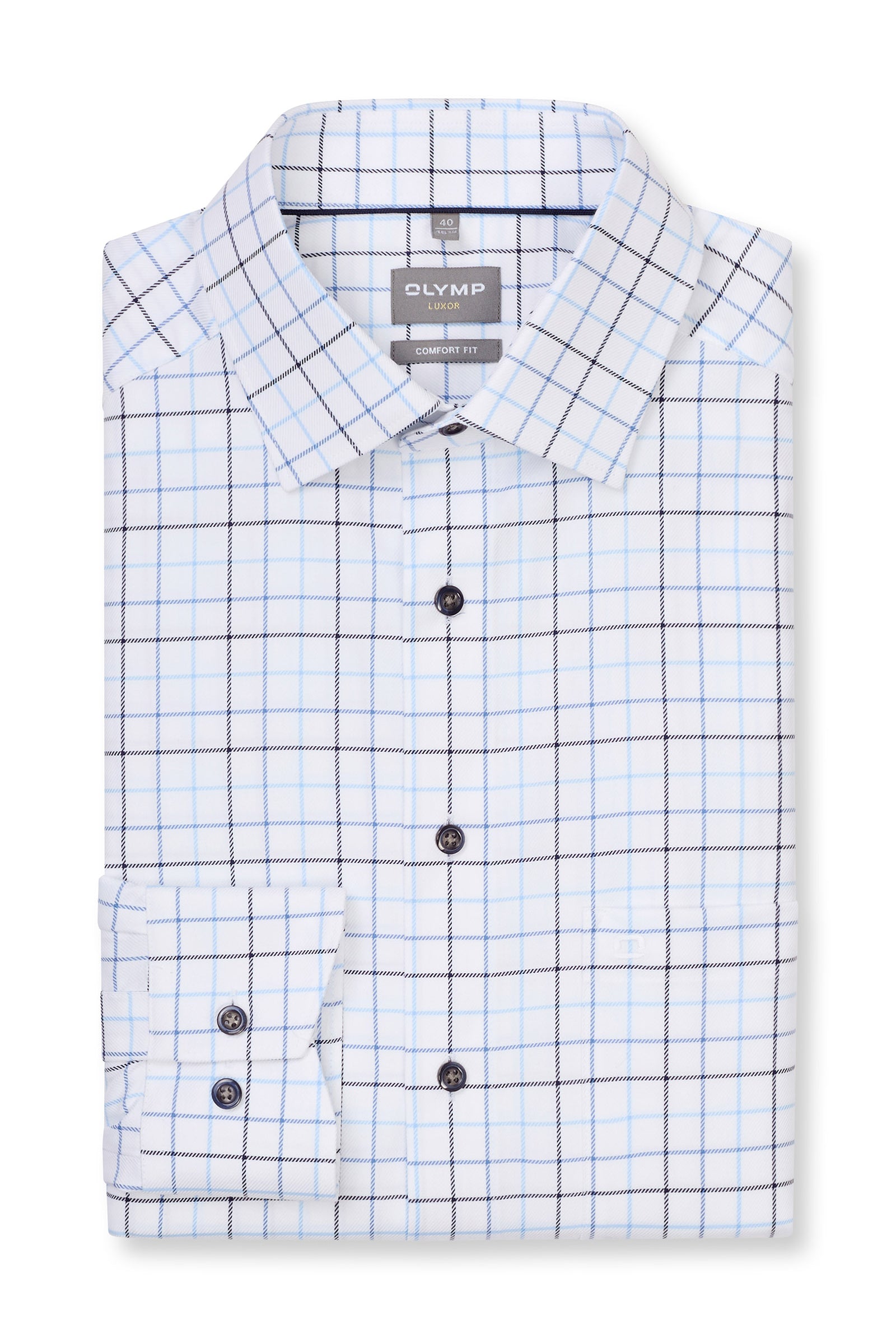Olymp Luxor Comfort Fit Check Shirt - White/Blue