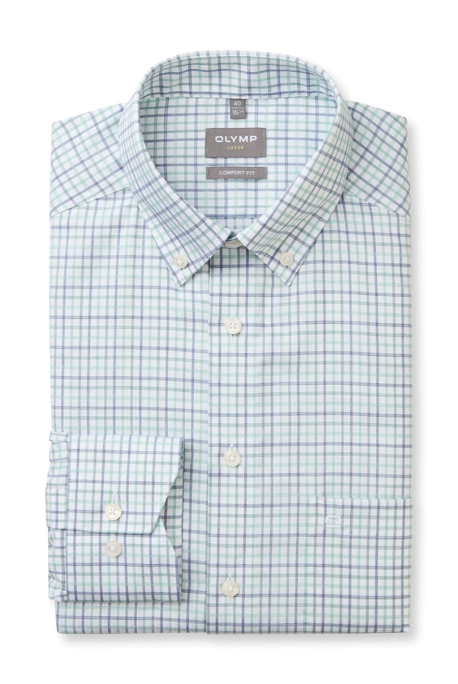 Olymp Luxor Comfort Fit Check Shirt with Button-Down Collar - Green