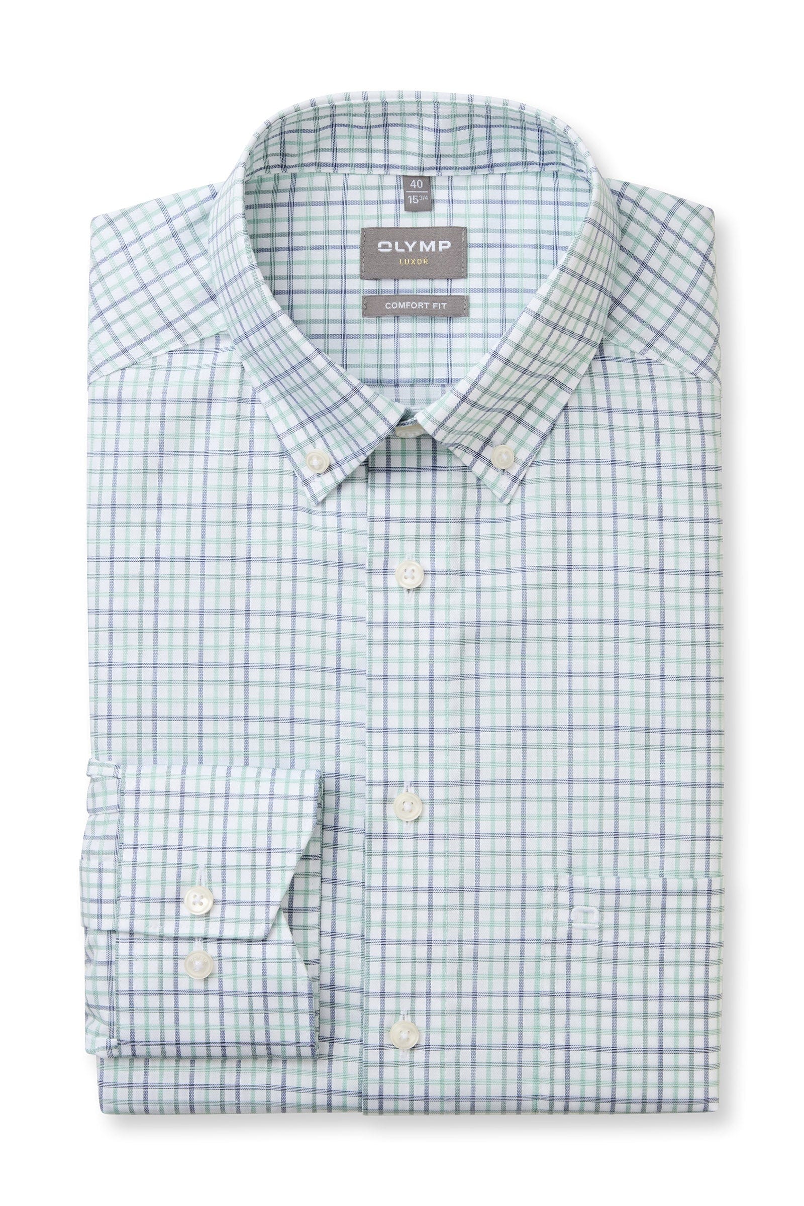 Olymp Luxor Comfort Fit Check Shirt with Button-Down Collar - Green