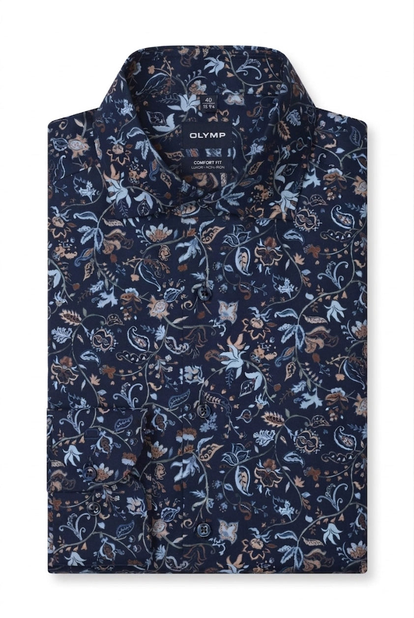 Olymp Luxor Comfort Fit Floral Print Shirt - Navy