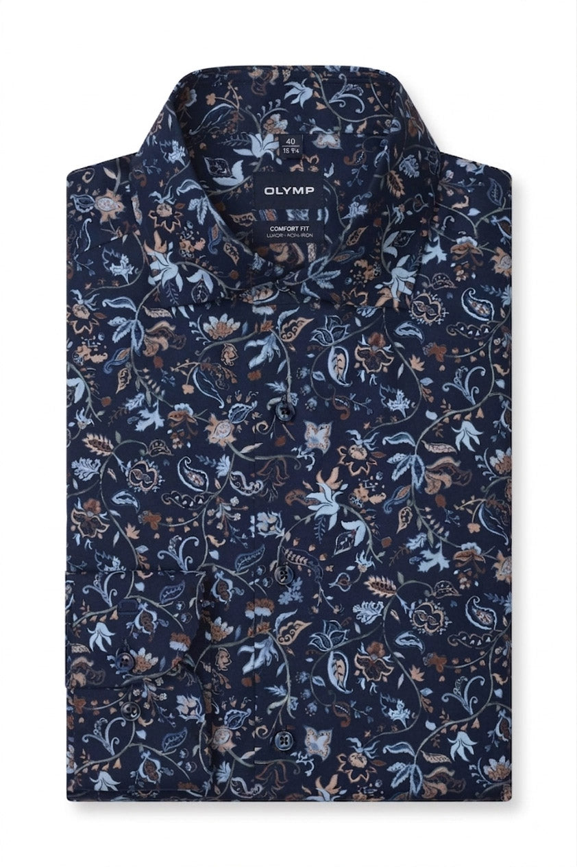 Olymp Luxor Comfort Fit Floral Print Shirt - Navy