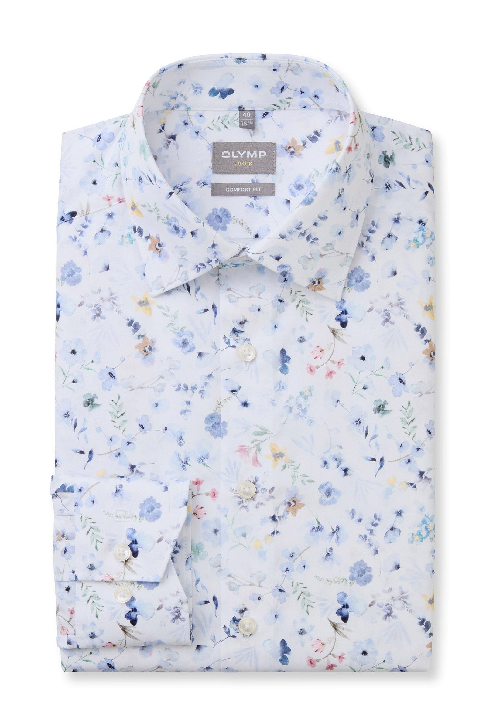 Olymp Luxor Comfort Fit Floral Print Shirt - White/Blue