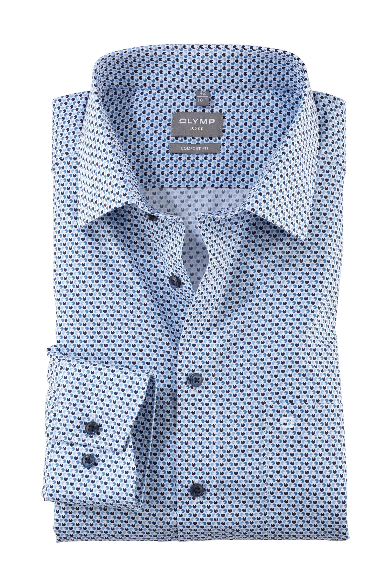 Olymp Luxor Comfort Fit Geo Print Shirt - Blue Geo