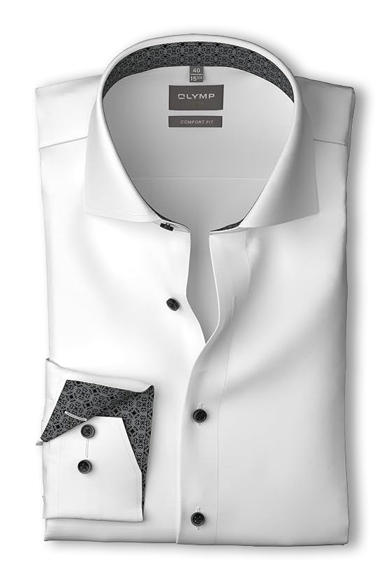 Olymp Luxor Comfort Fit Plain Satin No Pocket Shirt - White