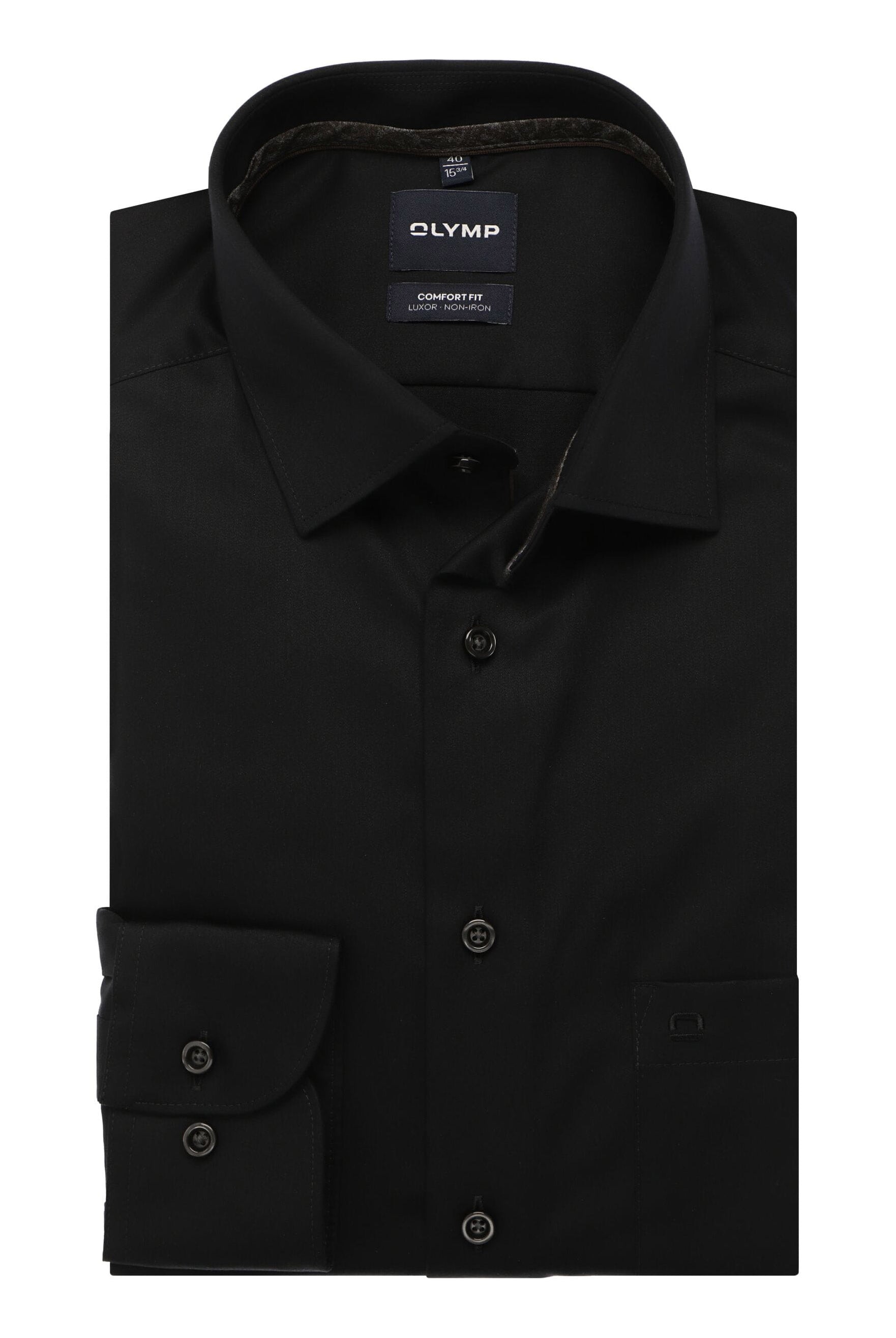 Olymp Luxor Comfort Fit Plain Satin Shirt - Black