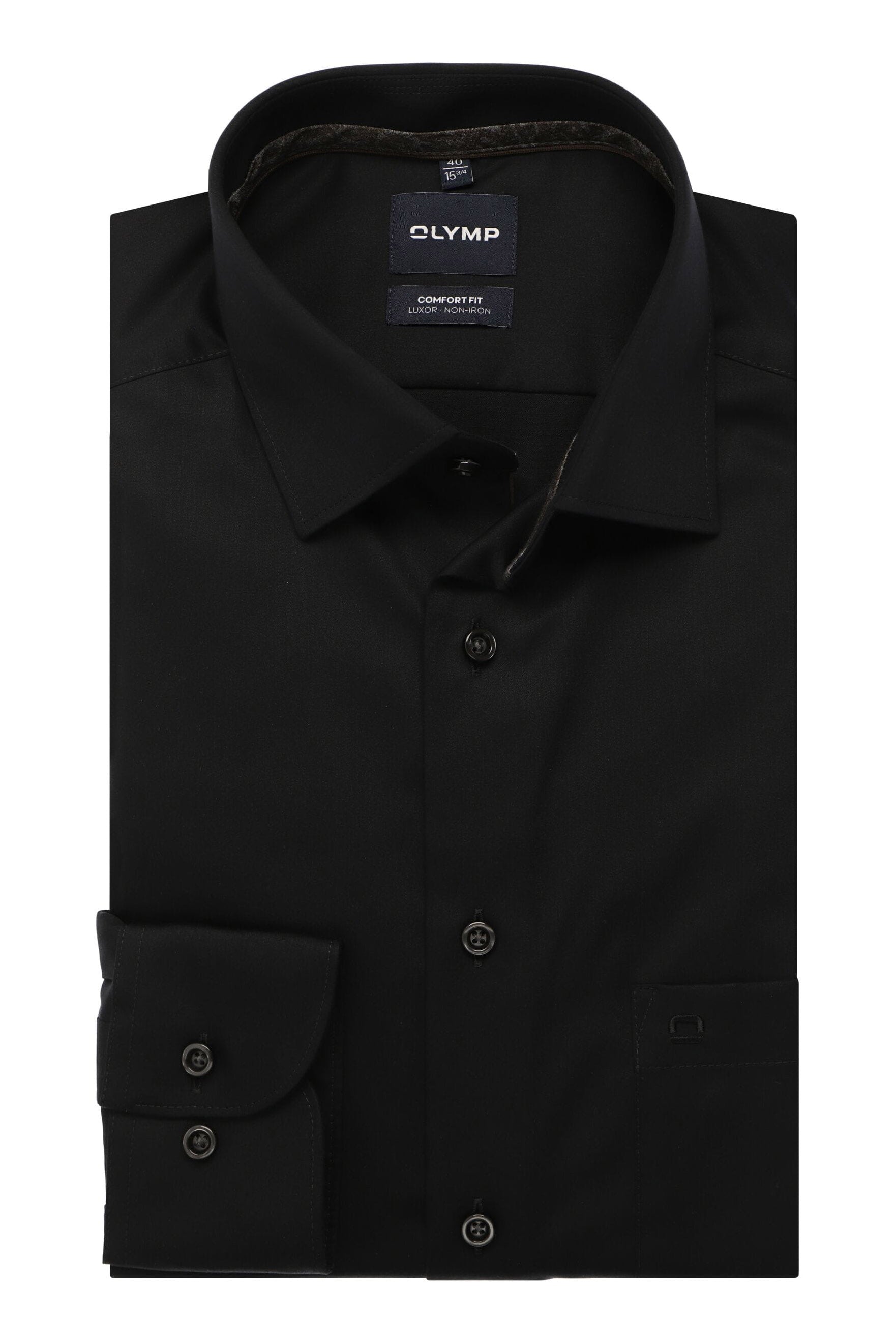 Olymp Luxor Comfort Fit Plain Satin Shirt - Black