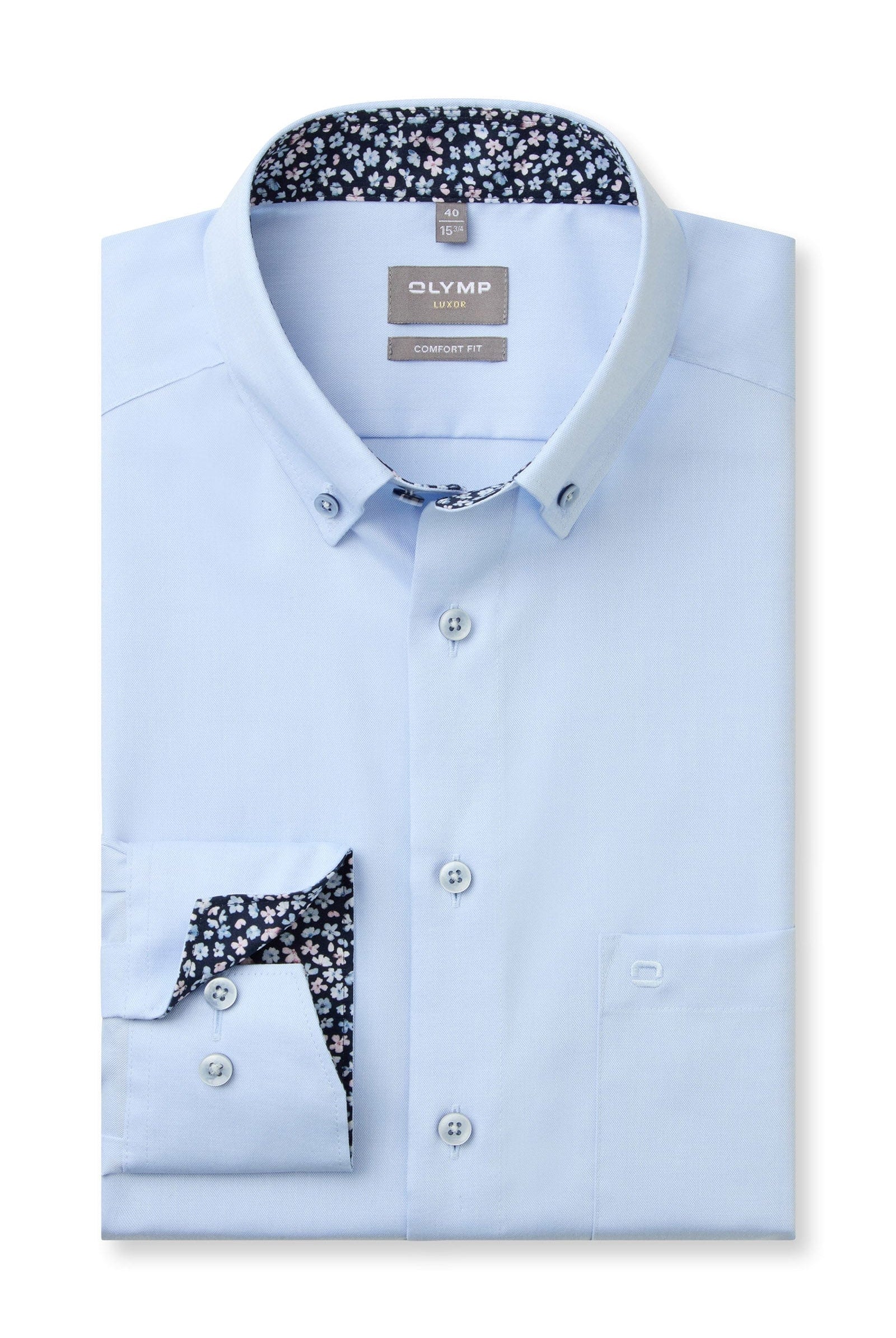 Olymp Luxor Comfort Fit Plain Shirt with Trim - Blue