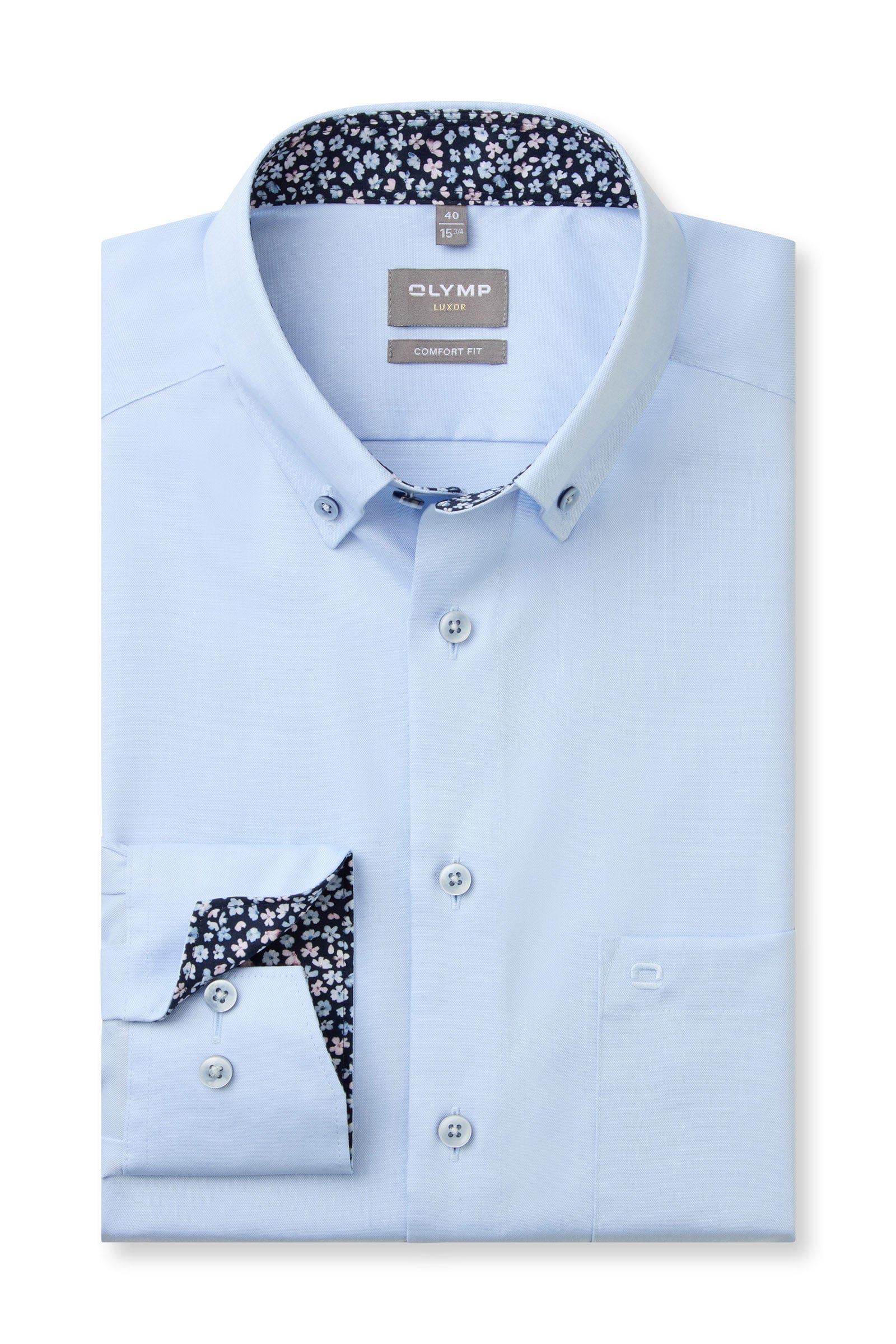 Olymp Luxor Comfort Fit Plain Shirt with Trim - Blue