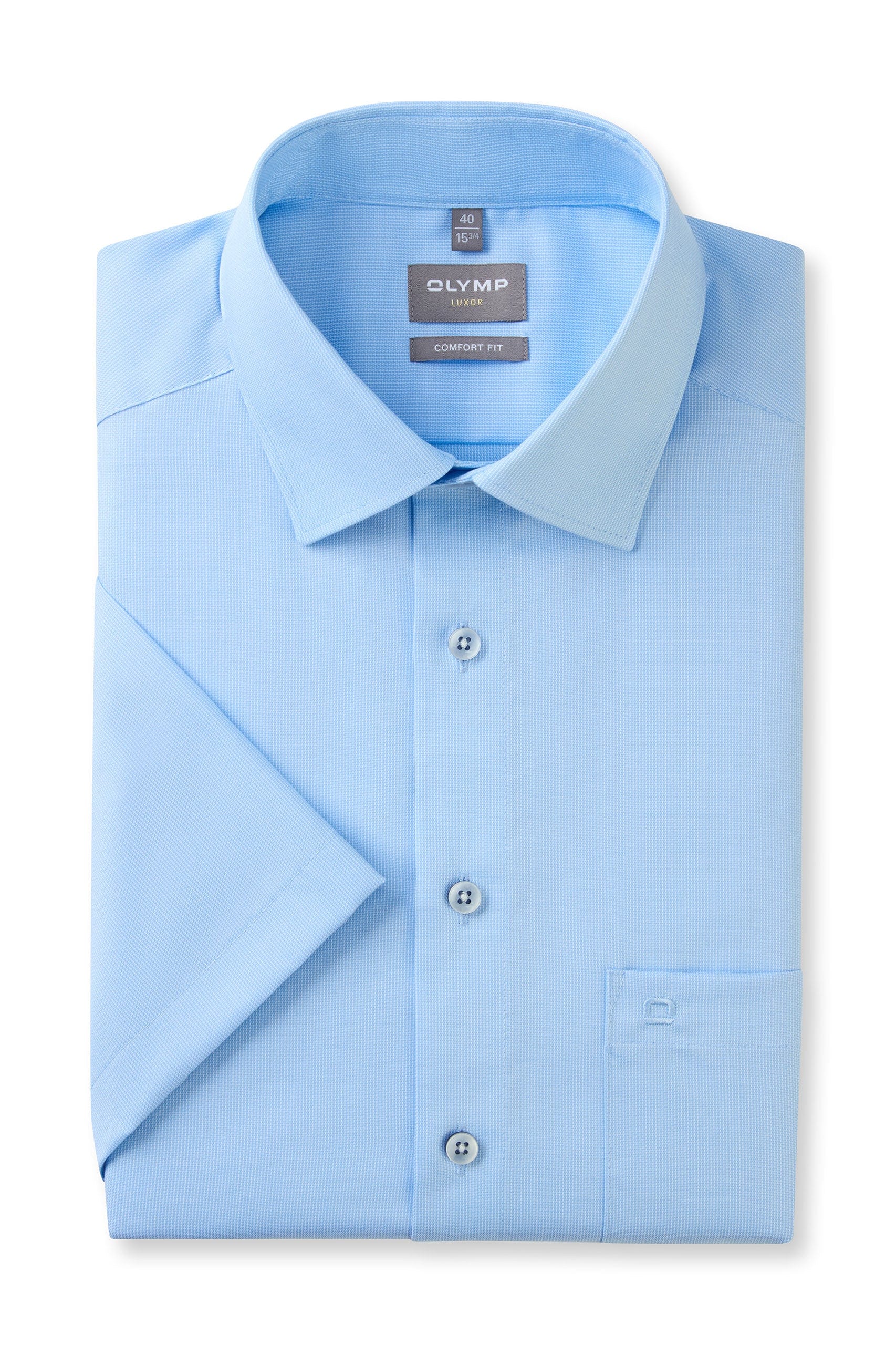 Olymp Luxor Comfort Fit Plain Short Sleeve Shirt - Blue