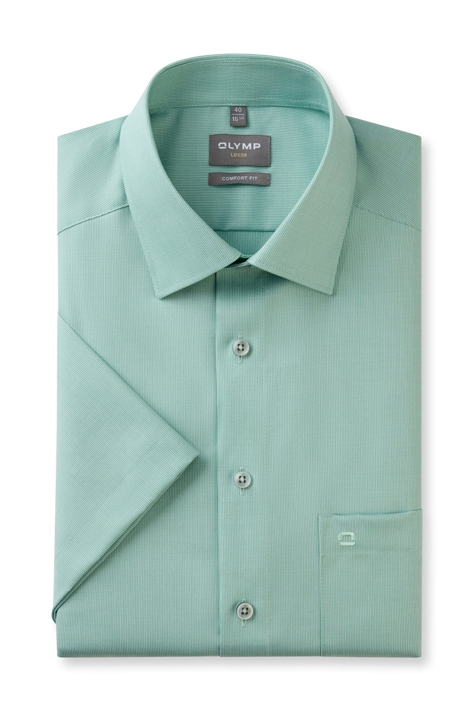 Olymp Luxor Comfort Fit Plain Short Sleeve Shirt - Green
