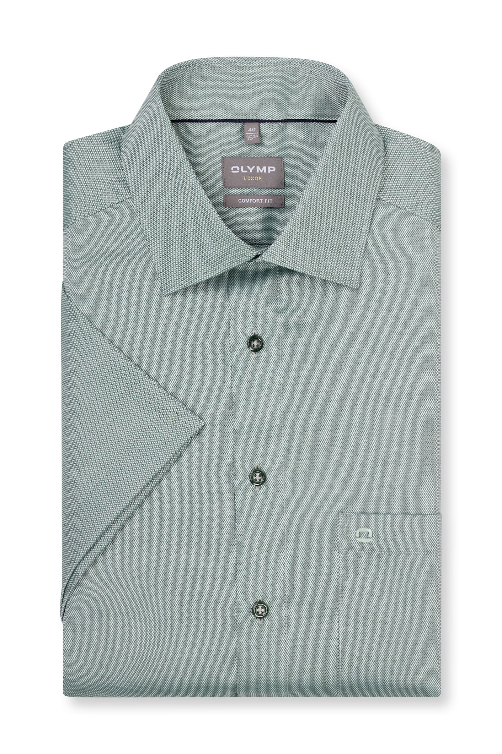 Olymp Luxor Comfort Fit Plain Short Sleeve Shirt - Green