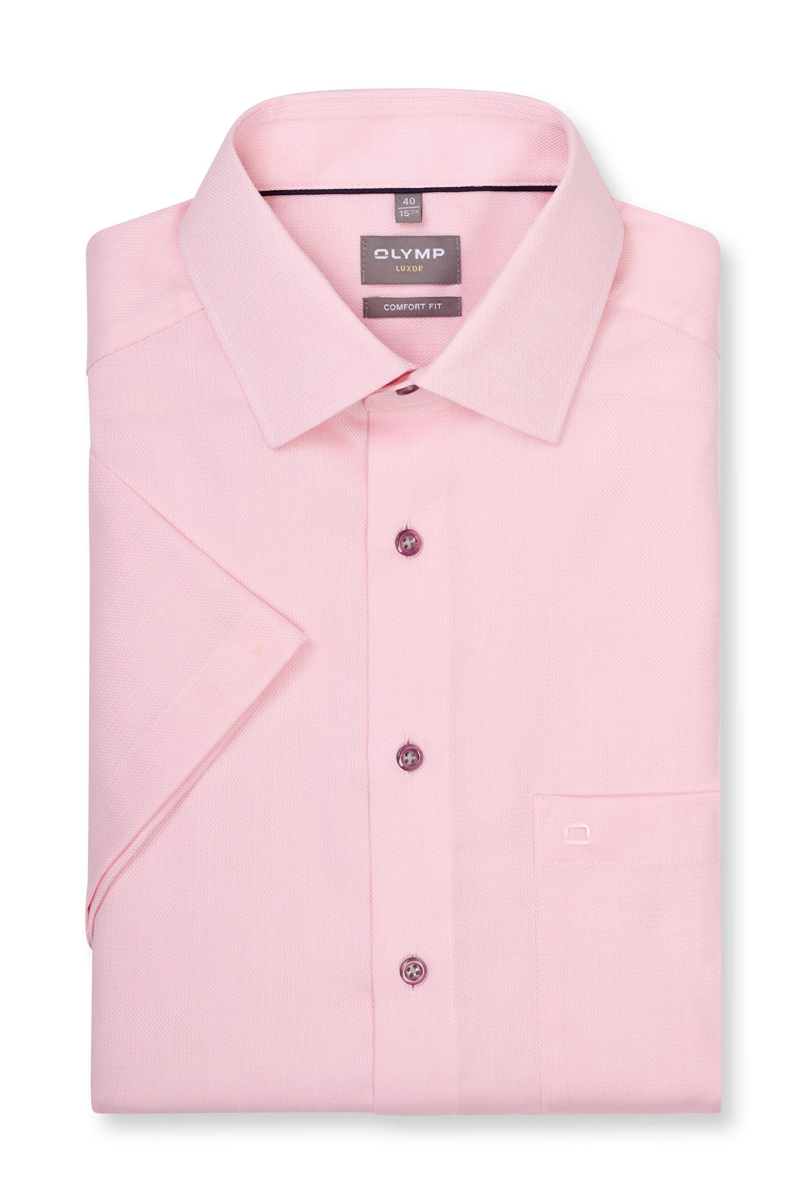 Olymp Luxor Comfort Fit Plain Short Sleeve Shirt - Pink