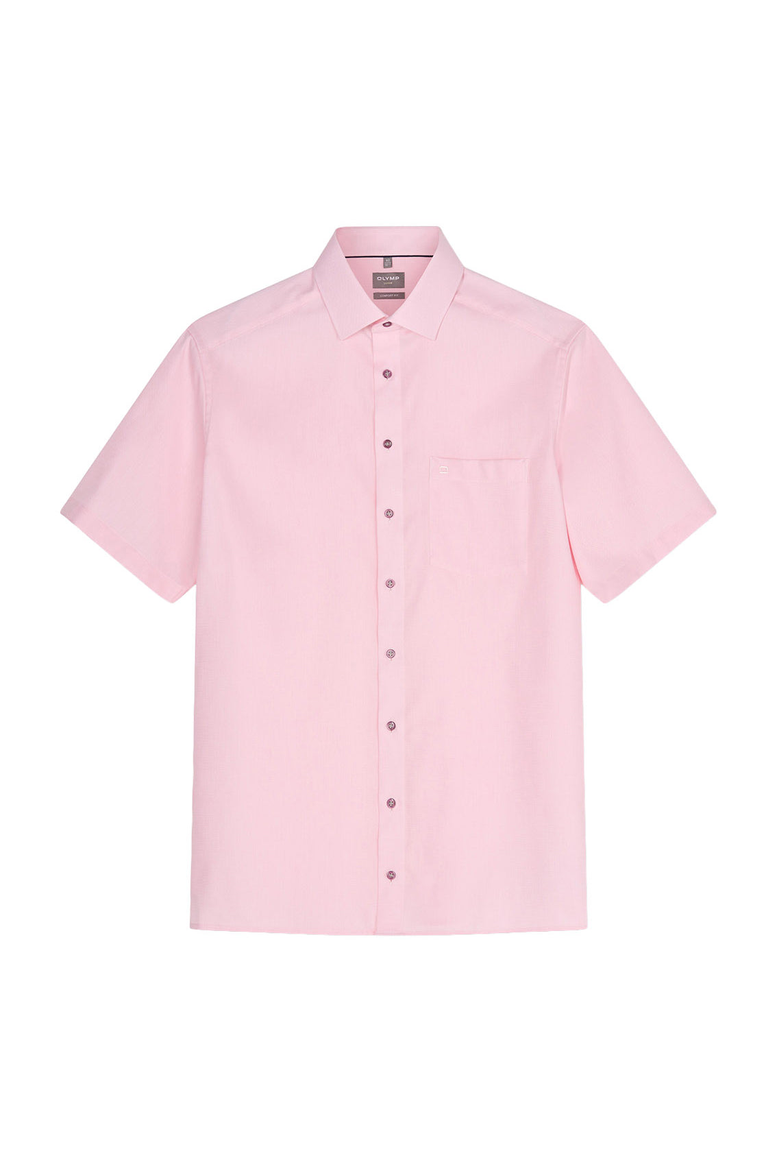 Olymp Luxor Comfort Fit Plain Short Sleeve Shirt - Pink