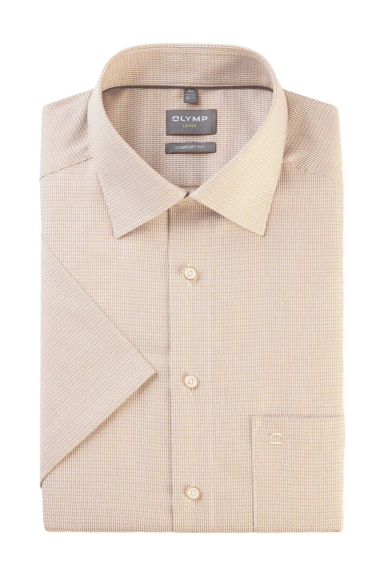 Olymp Luxor Comfort Fit Plain Short Sleeve Shirt - Taupe