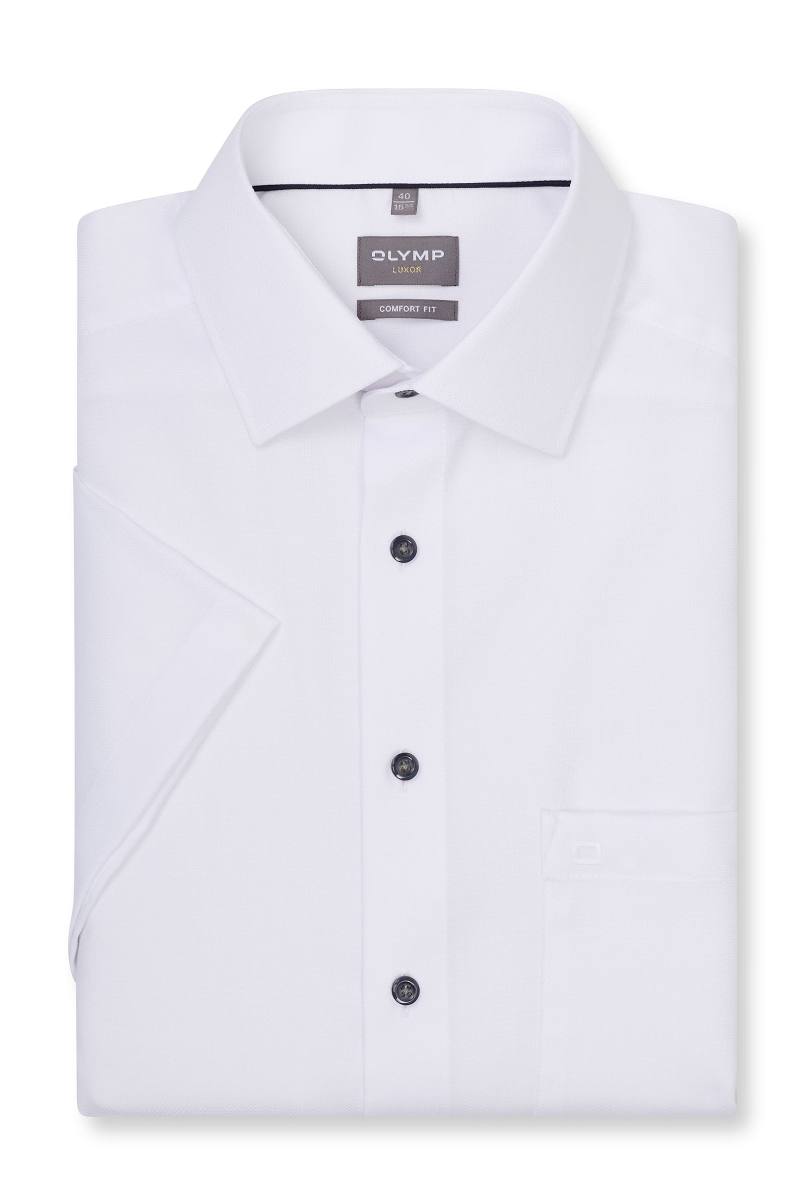 Olymp Luxor Comfort Fit Plain Short Sleeve Shirt - White